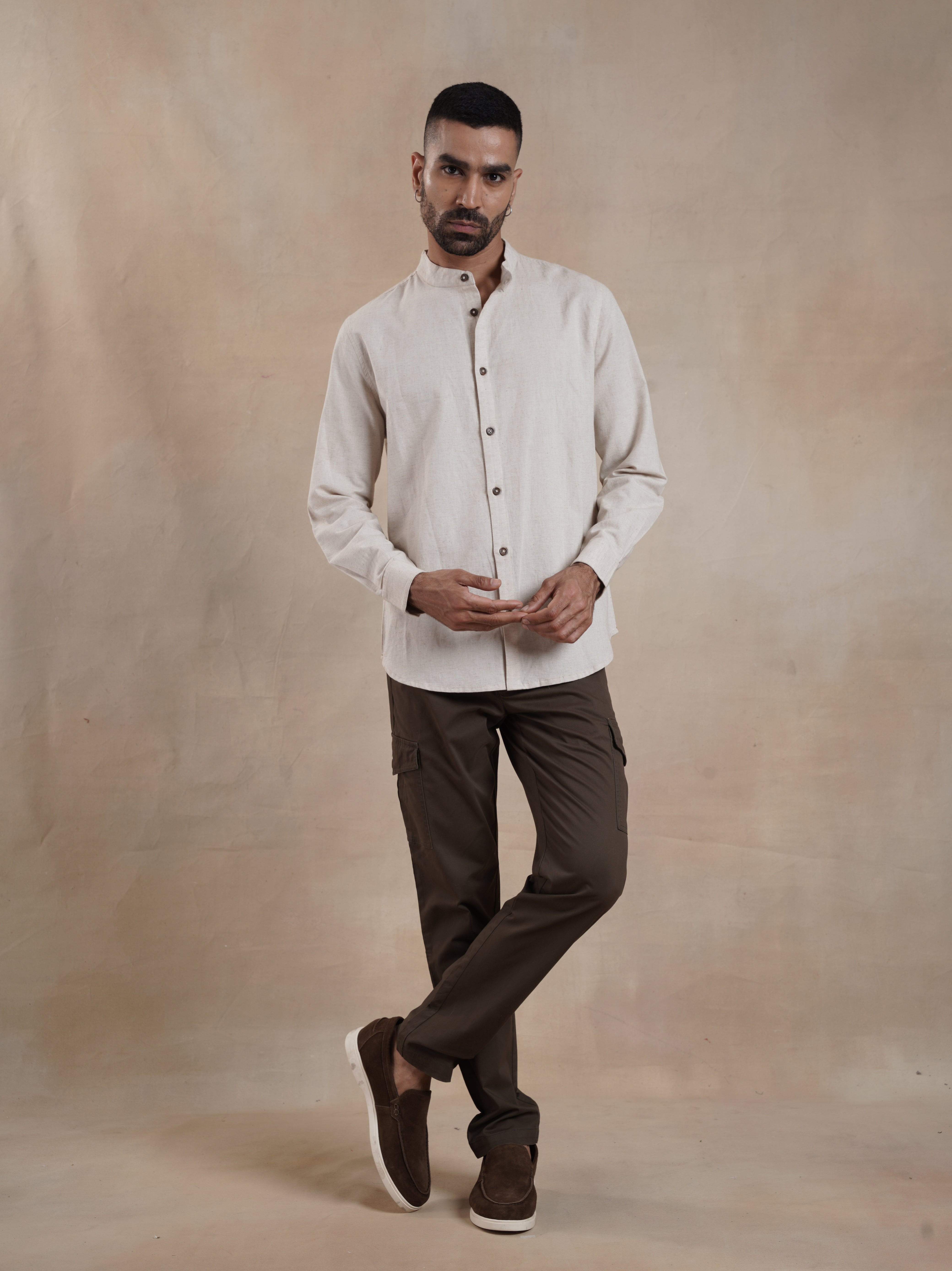 Men's Full Sleeve Embroidered Mandarin Collar Shirt