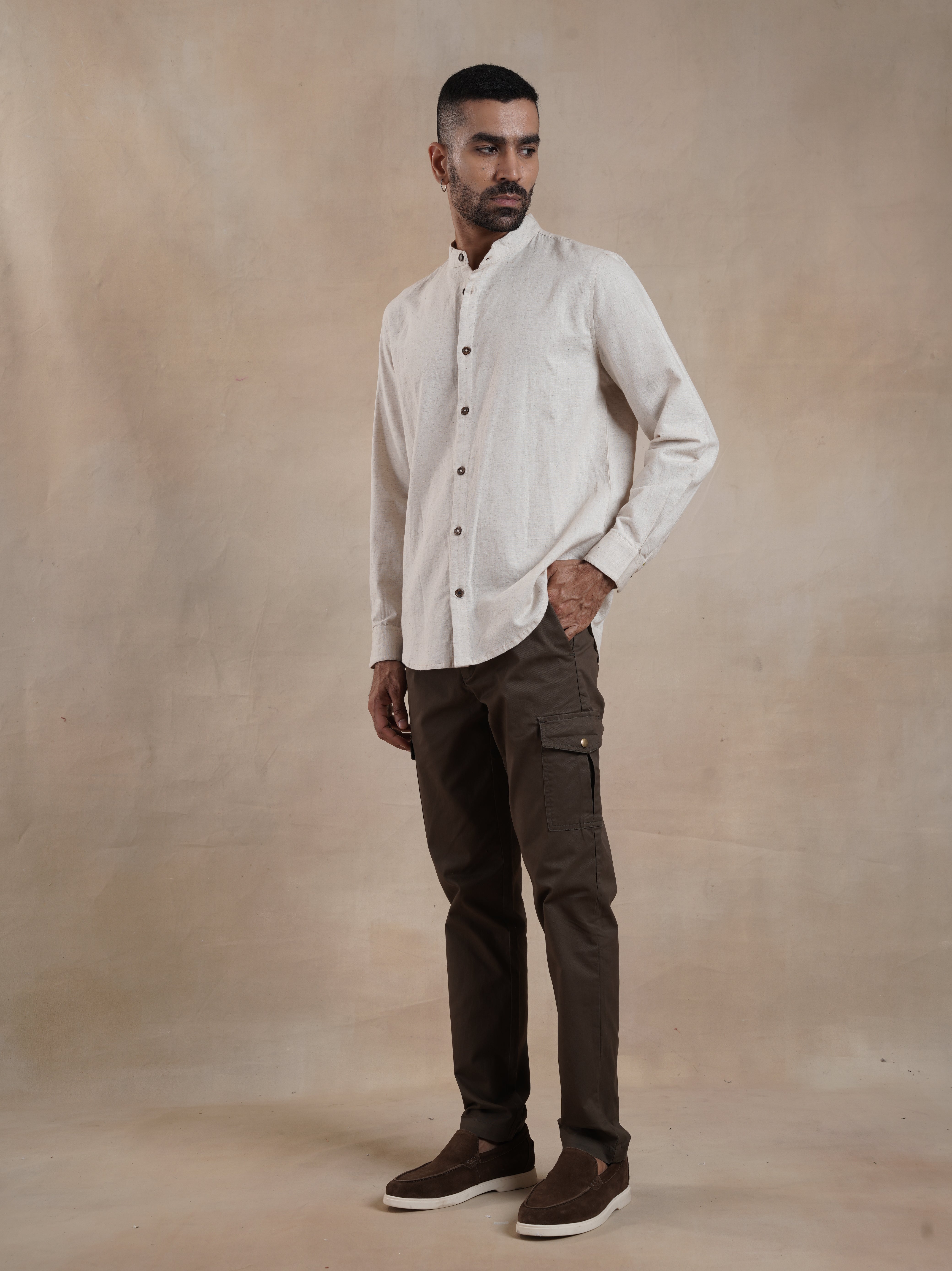 Men's Full Sleeve Embroidered Mandarin Collar Shirt