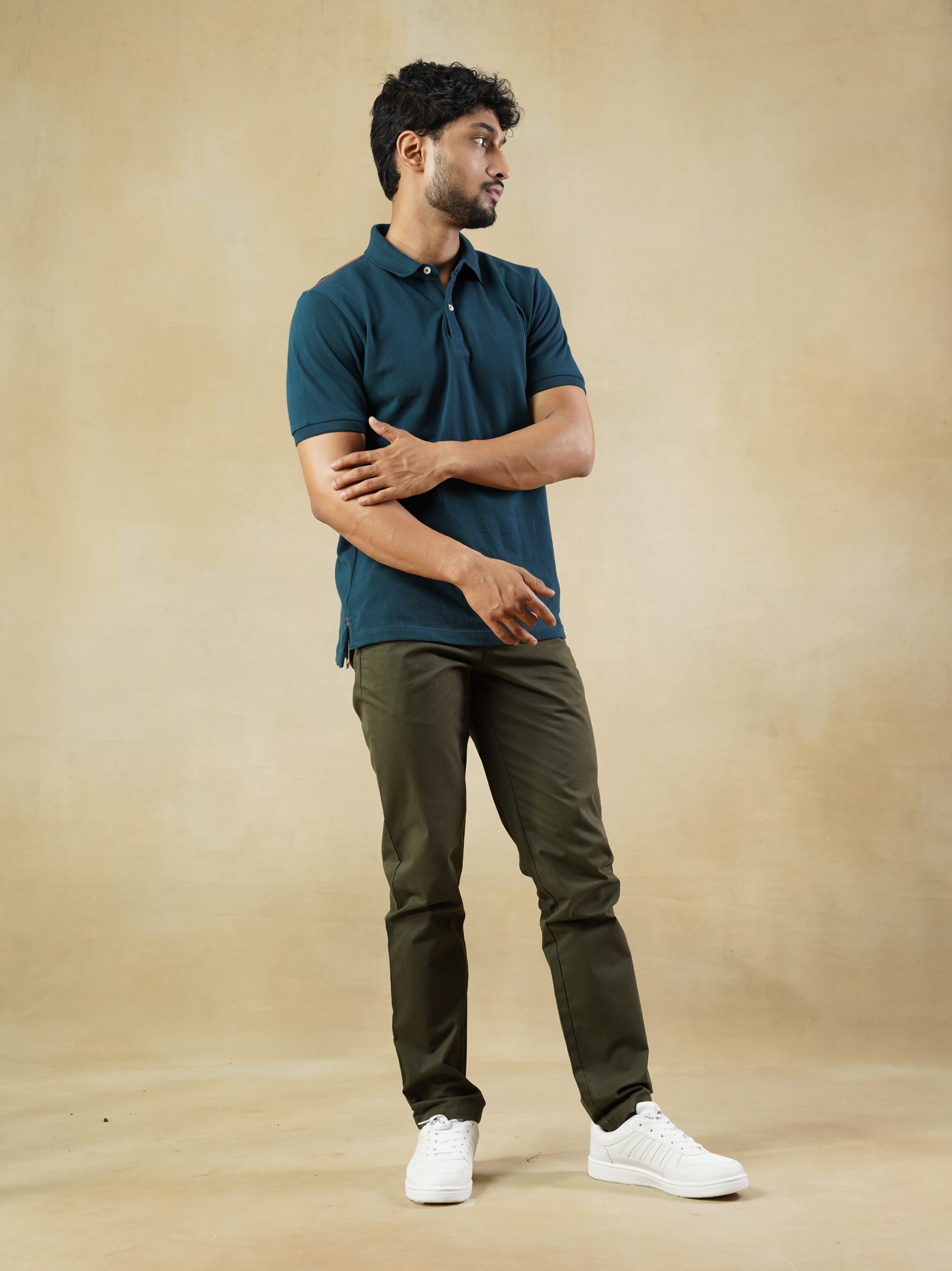 Men's 100% cotton Teal Polo Neck T-Shirt