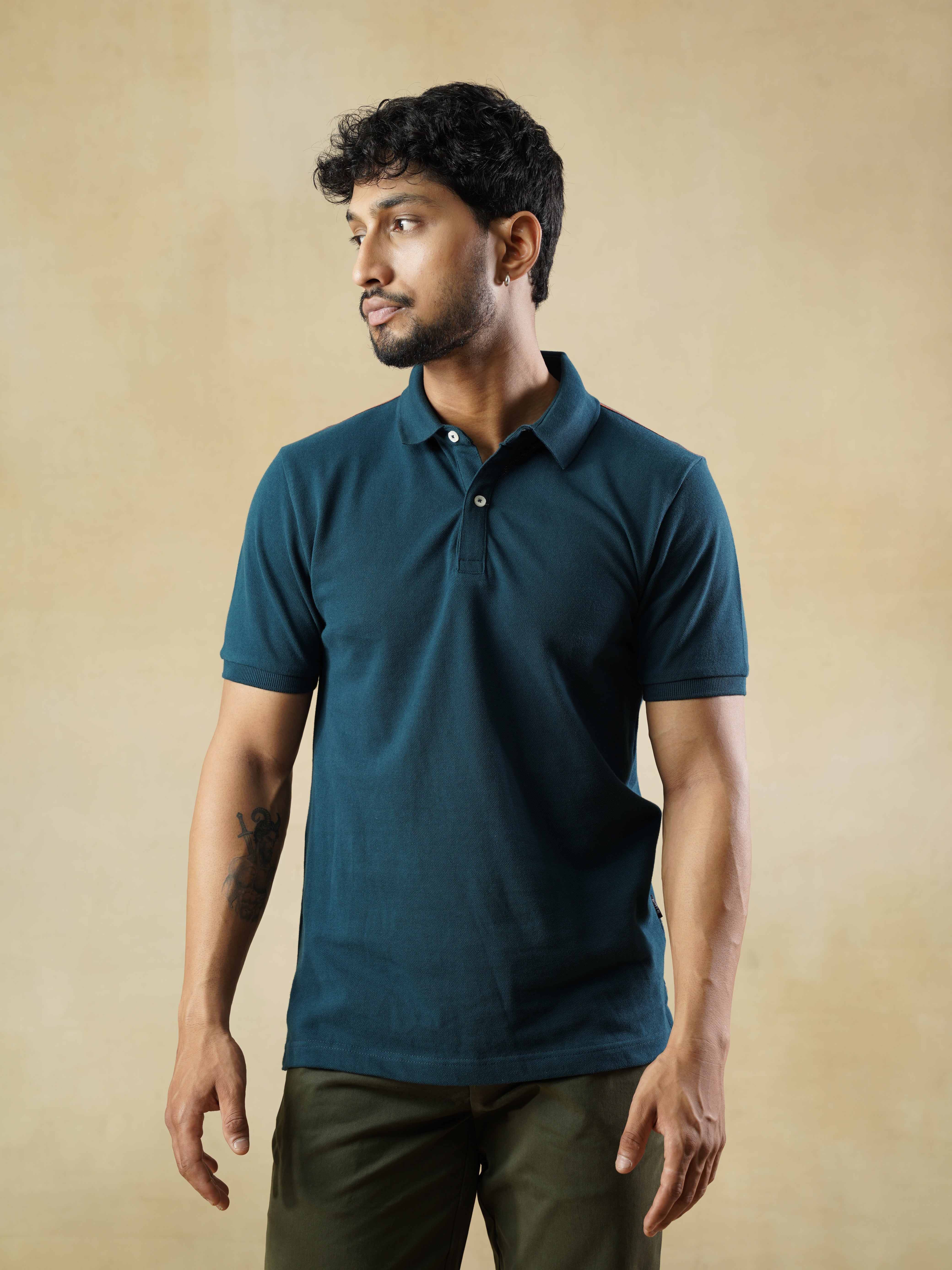 Men's 100% cotton Teal Polo Neck T-Shirt