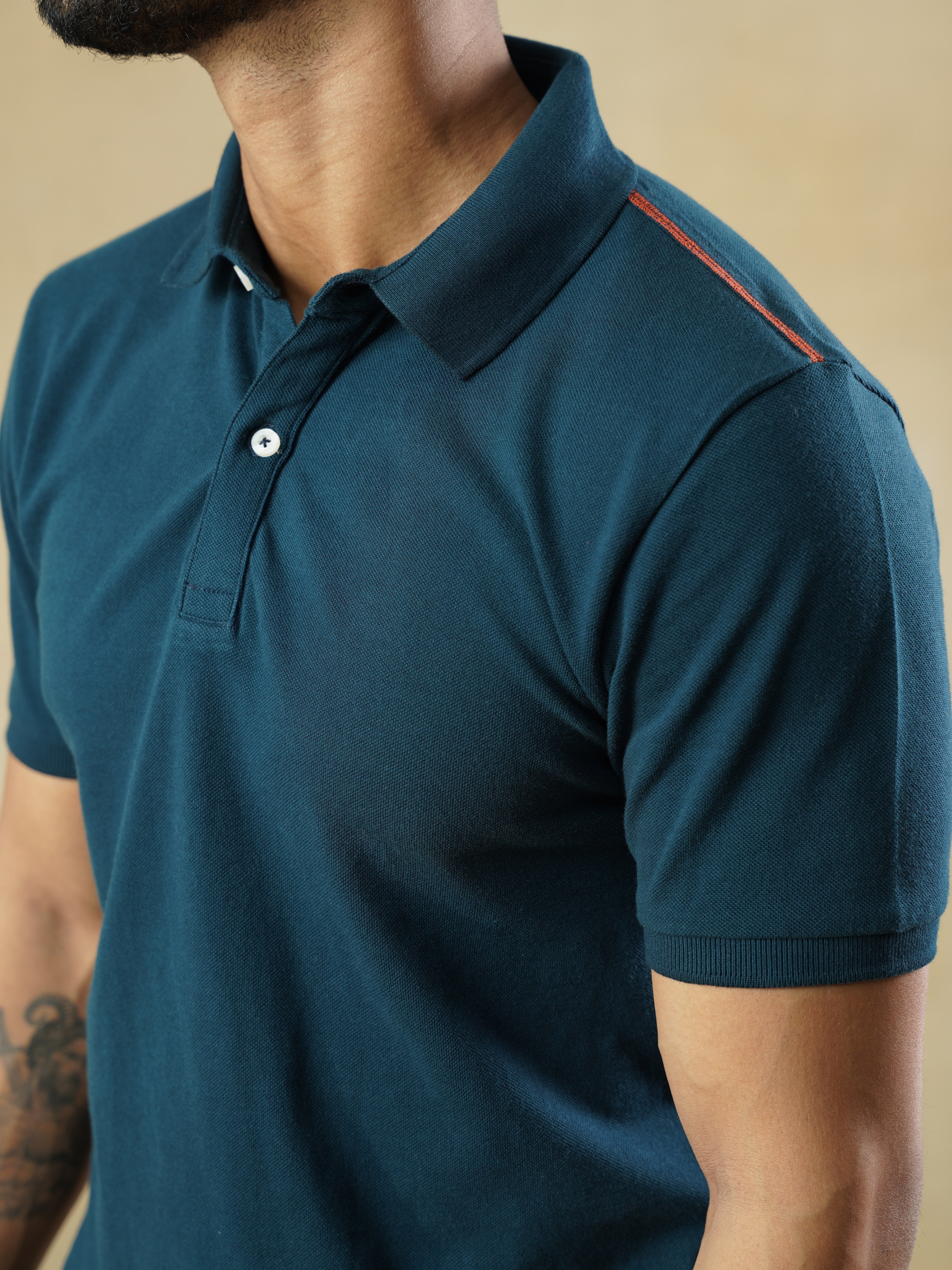 Men's 100% cotton Teal Polo Neck T-Shirt