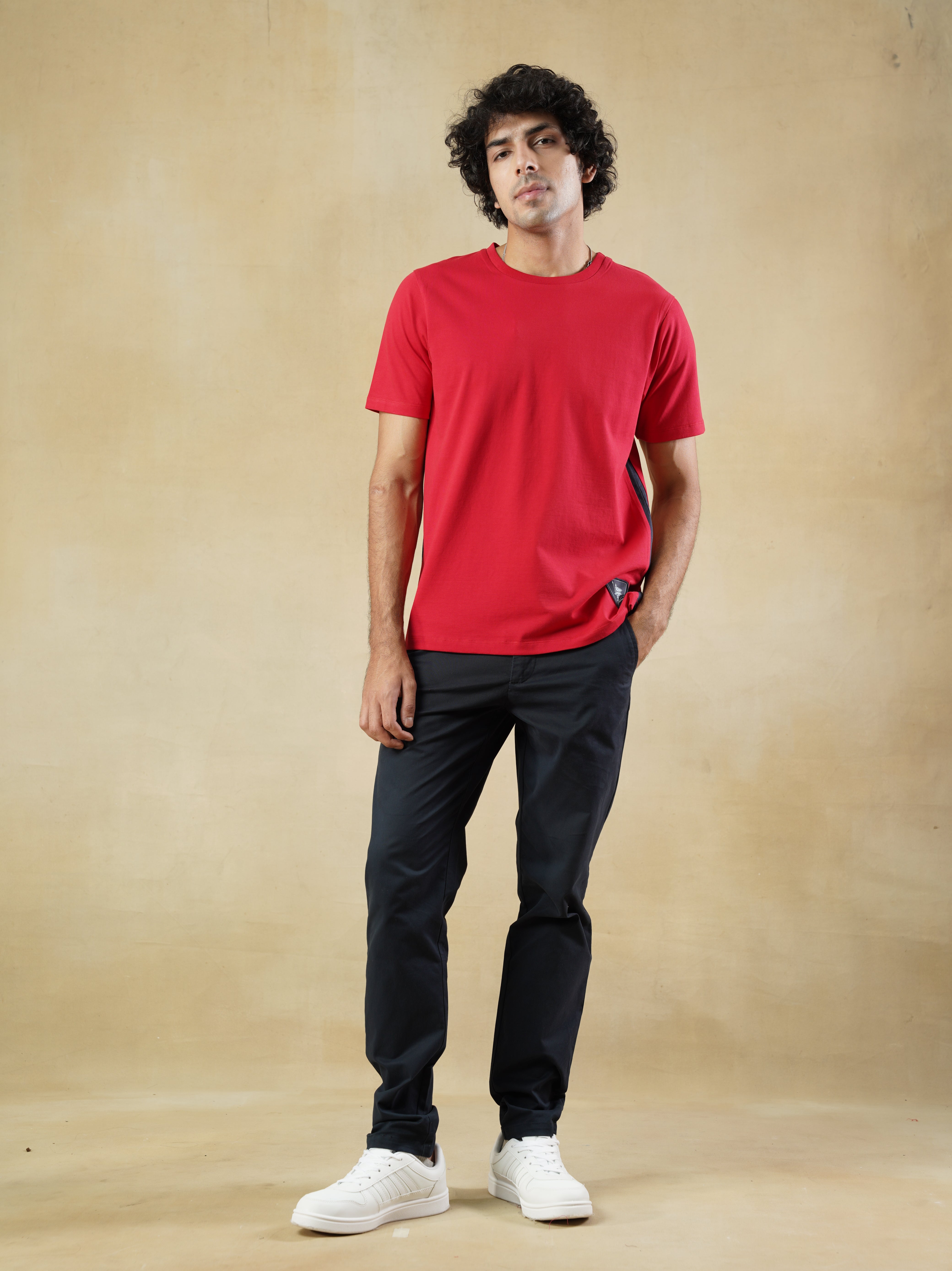 Men’s Red Crewneck T-shirt with Side Piping