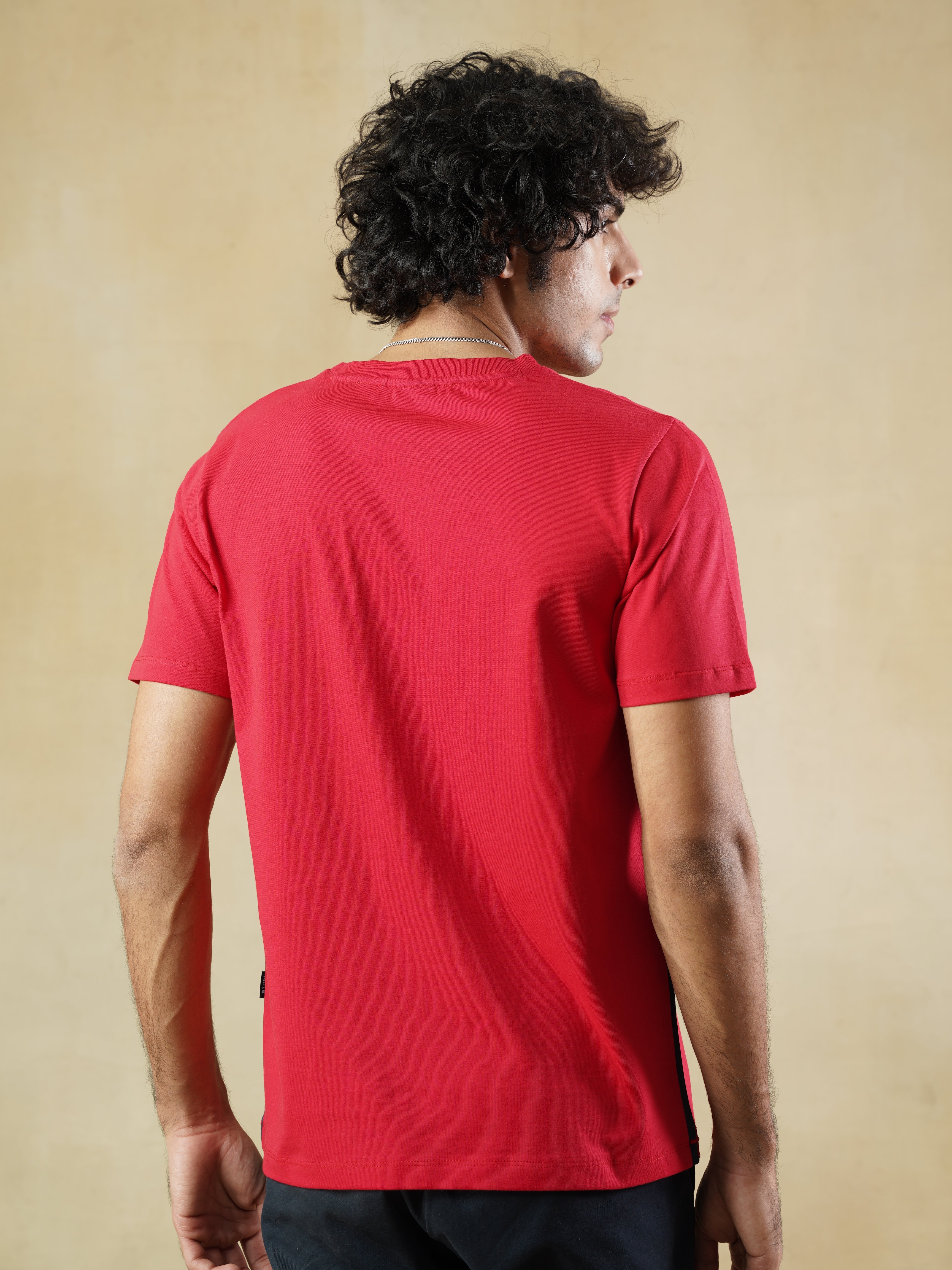 Men’s Red Crewneck T-shirt with Side Piping
