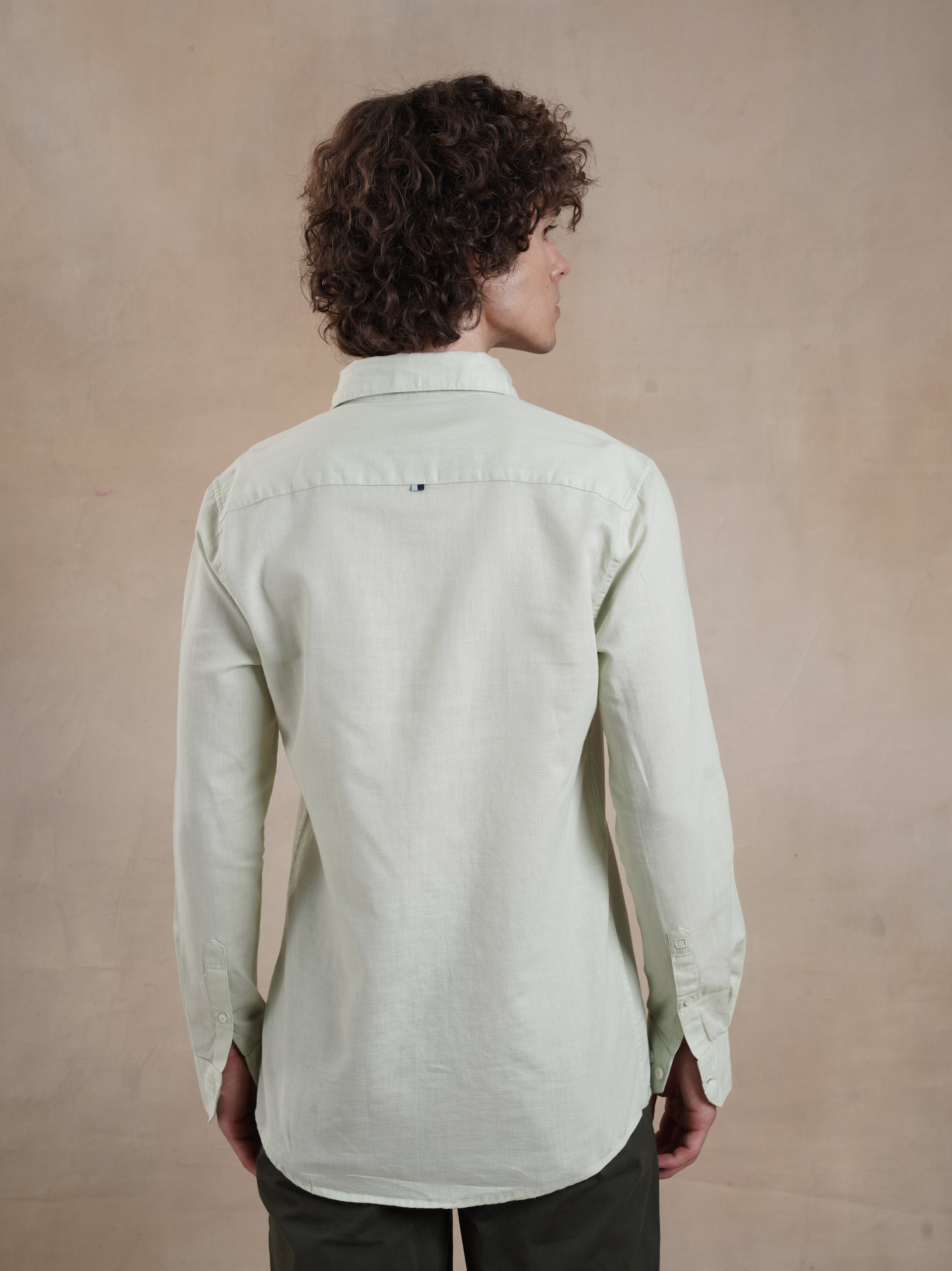Men's Light Green Full Sleeves Shirt with French Placket