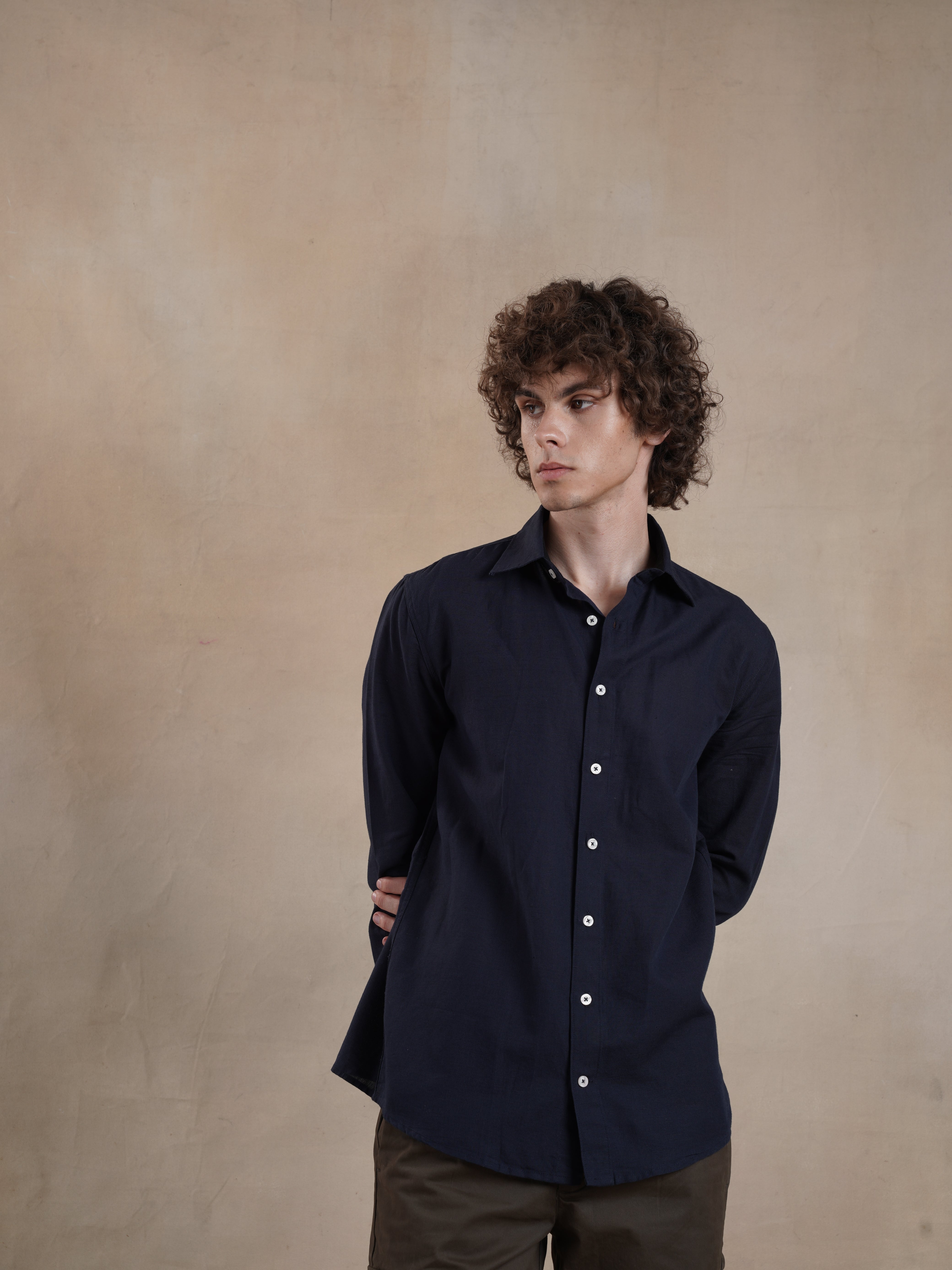 Men's Navy Full Sleeves Shirt with French Placket