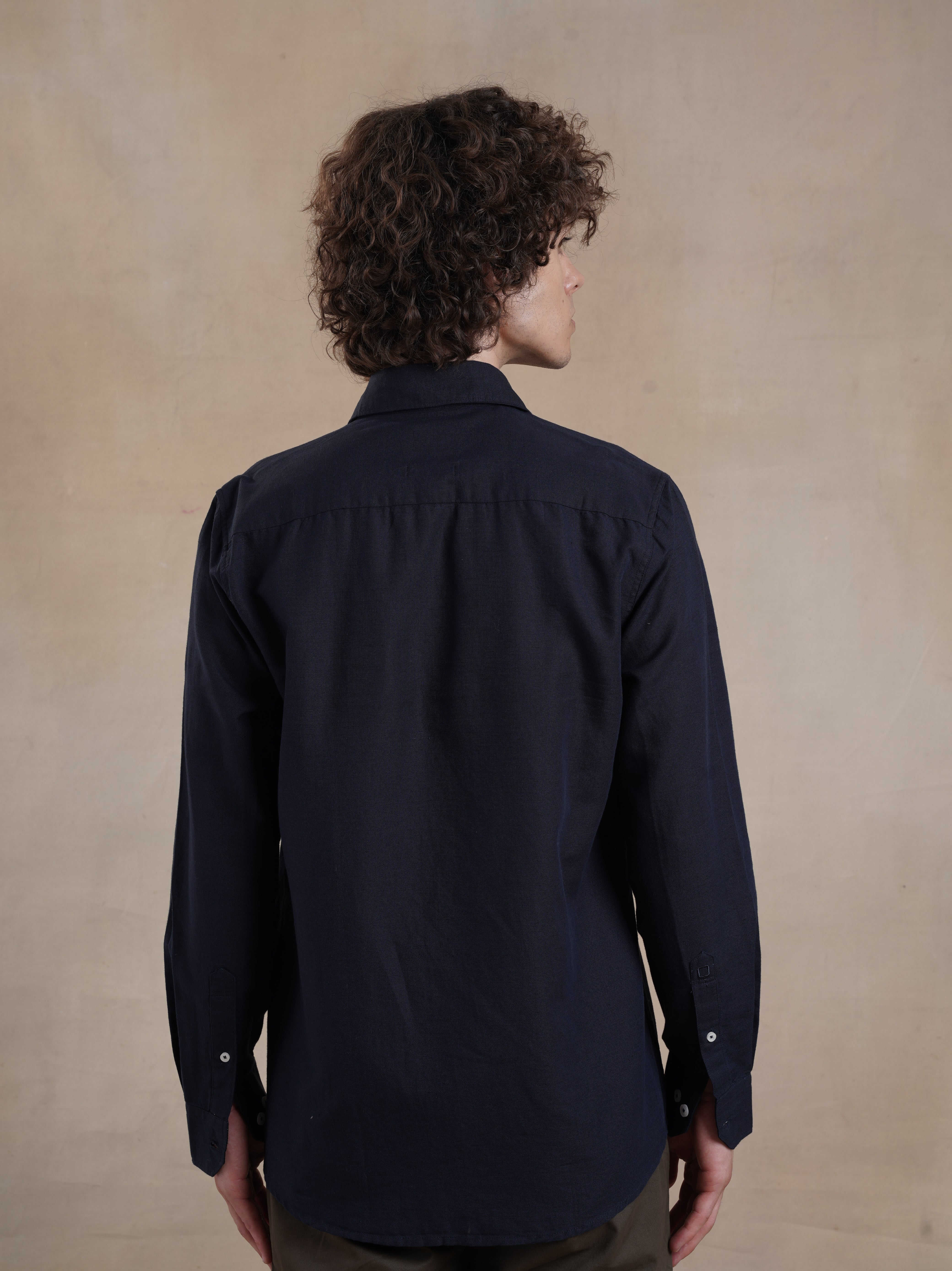 Men's Navy Full Sleeves Shirt with French Placket