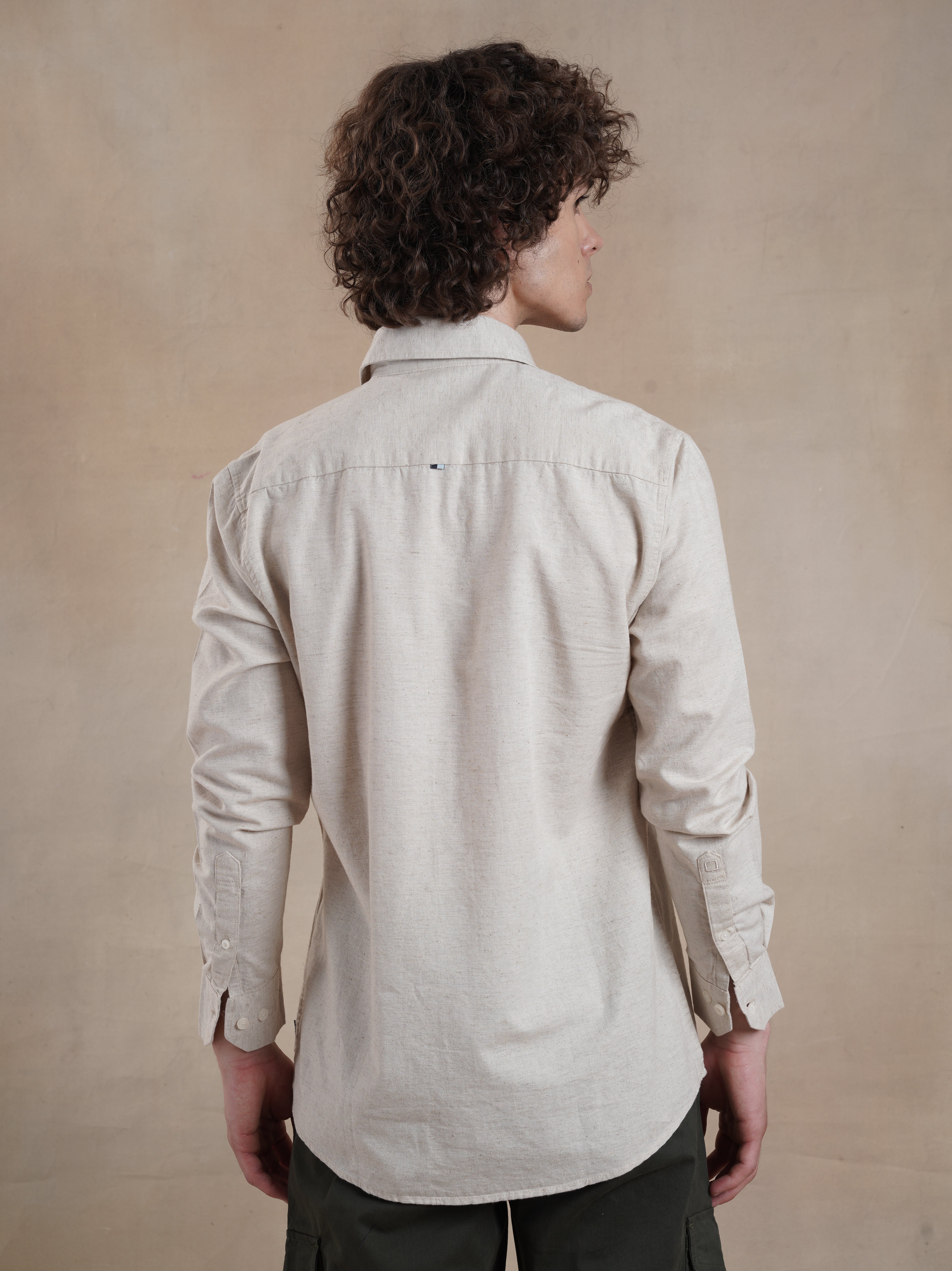 Men's Off White Full Sleeves Shirt with French Placket