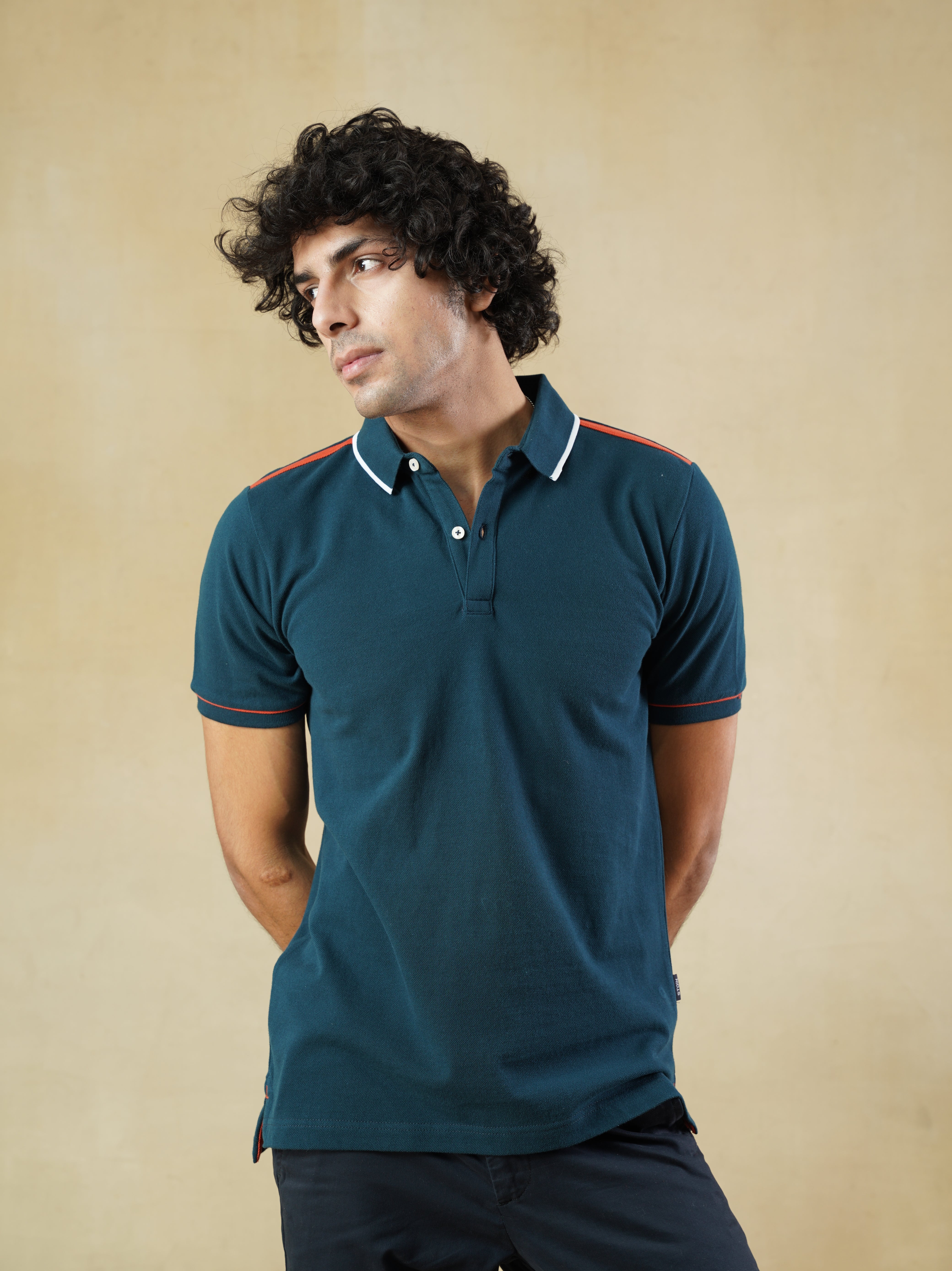 Men's 100% cotton Teal coloured Polo Neck T-Shirt