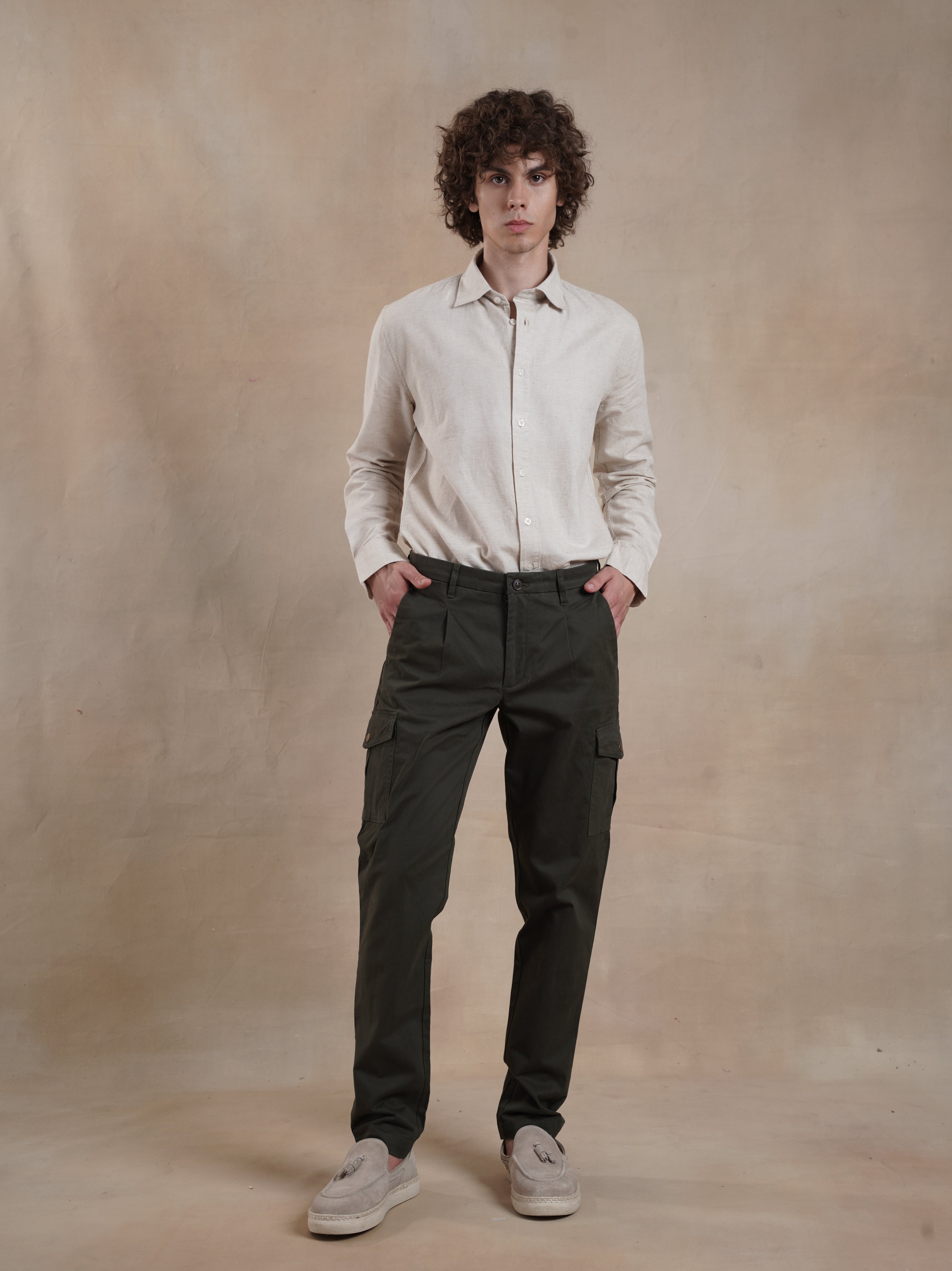 Men's Regular Fit Olive Cargos