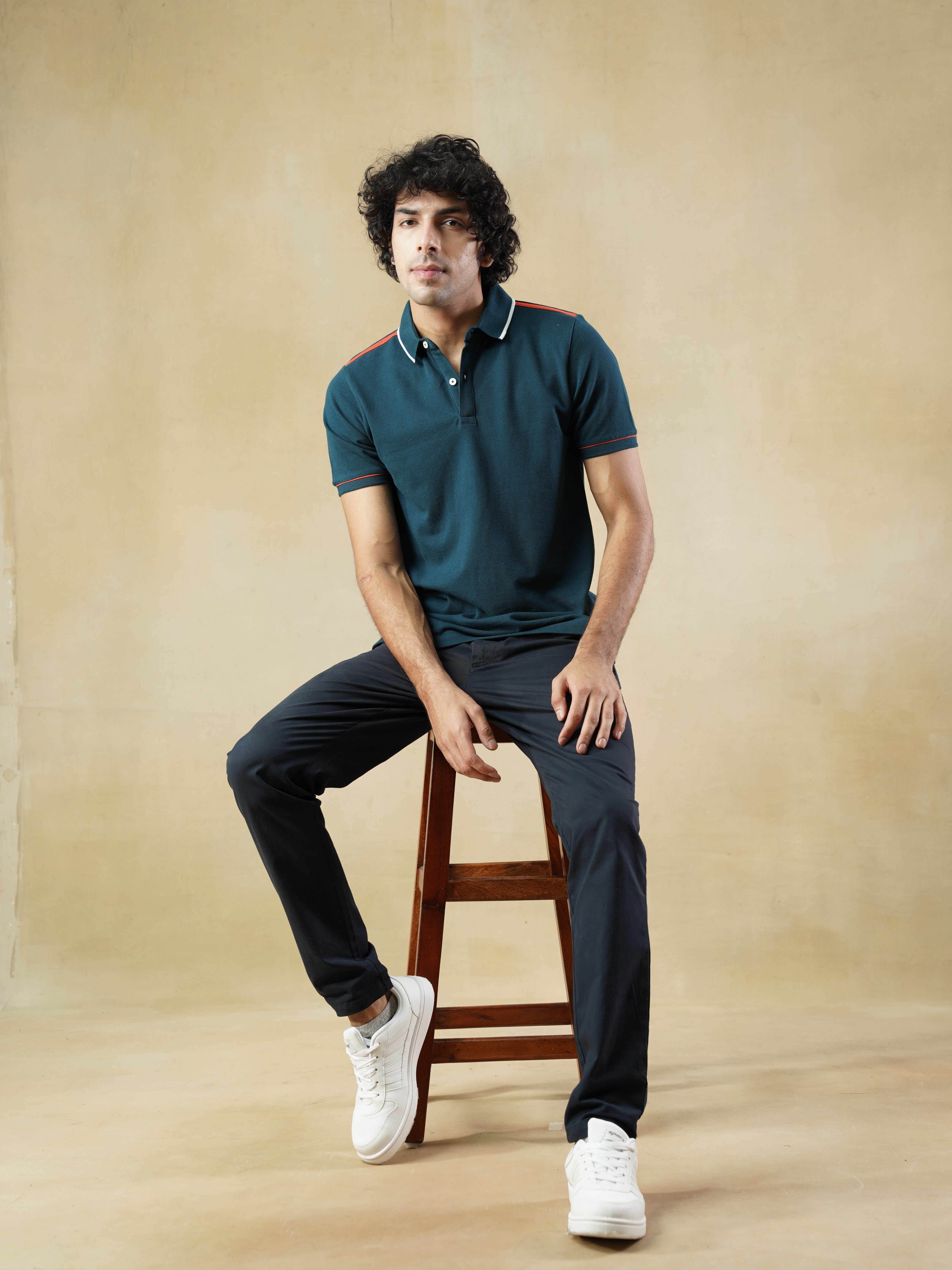 Men's 100% cotton Teal coloured Polo Neck T-Shirt