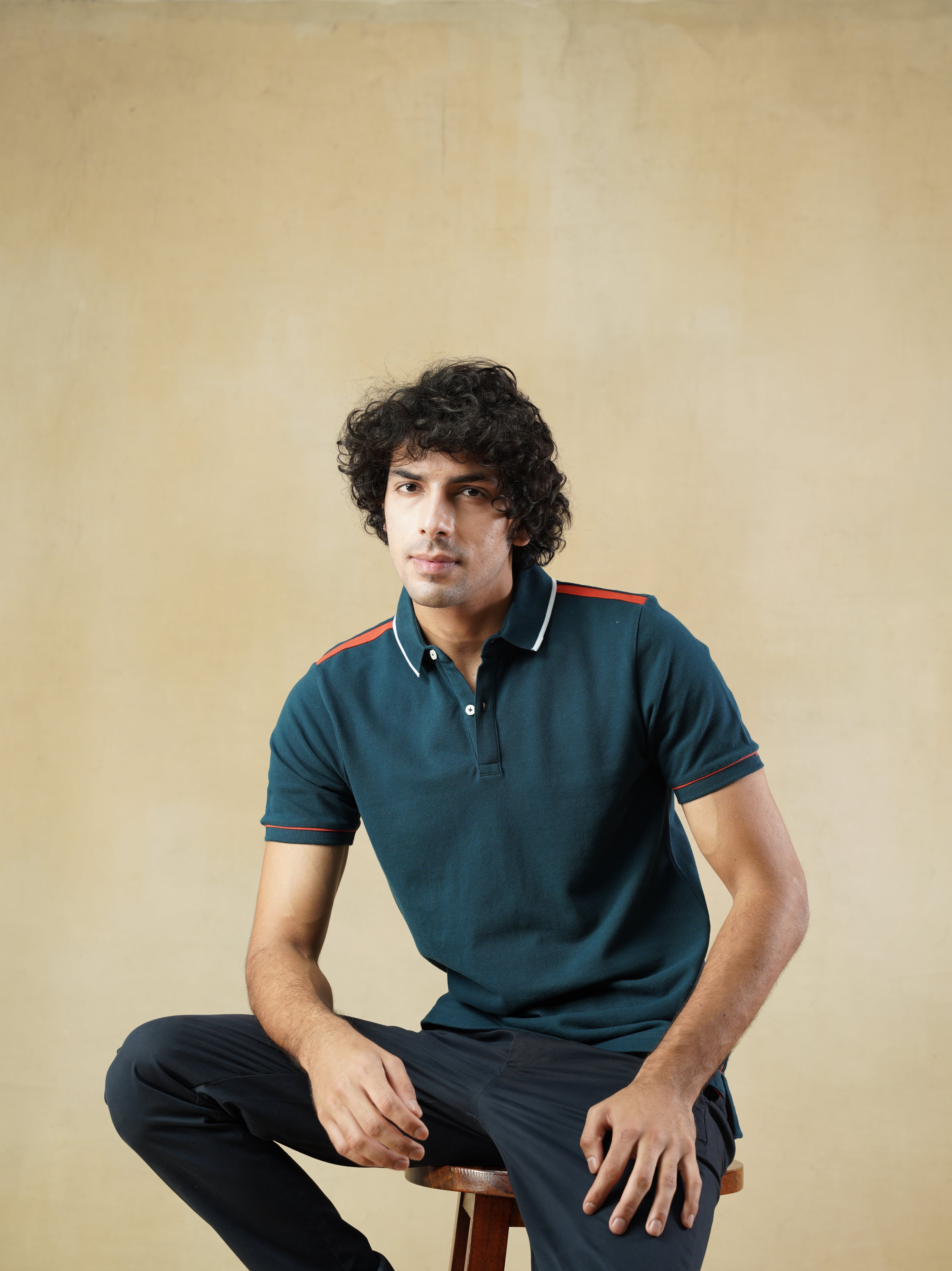 Men's 100% cotton Teal coloured Polo Neck T-Shirt