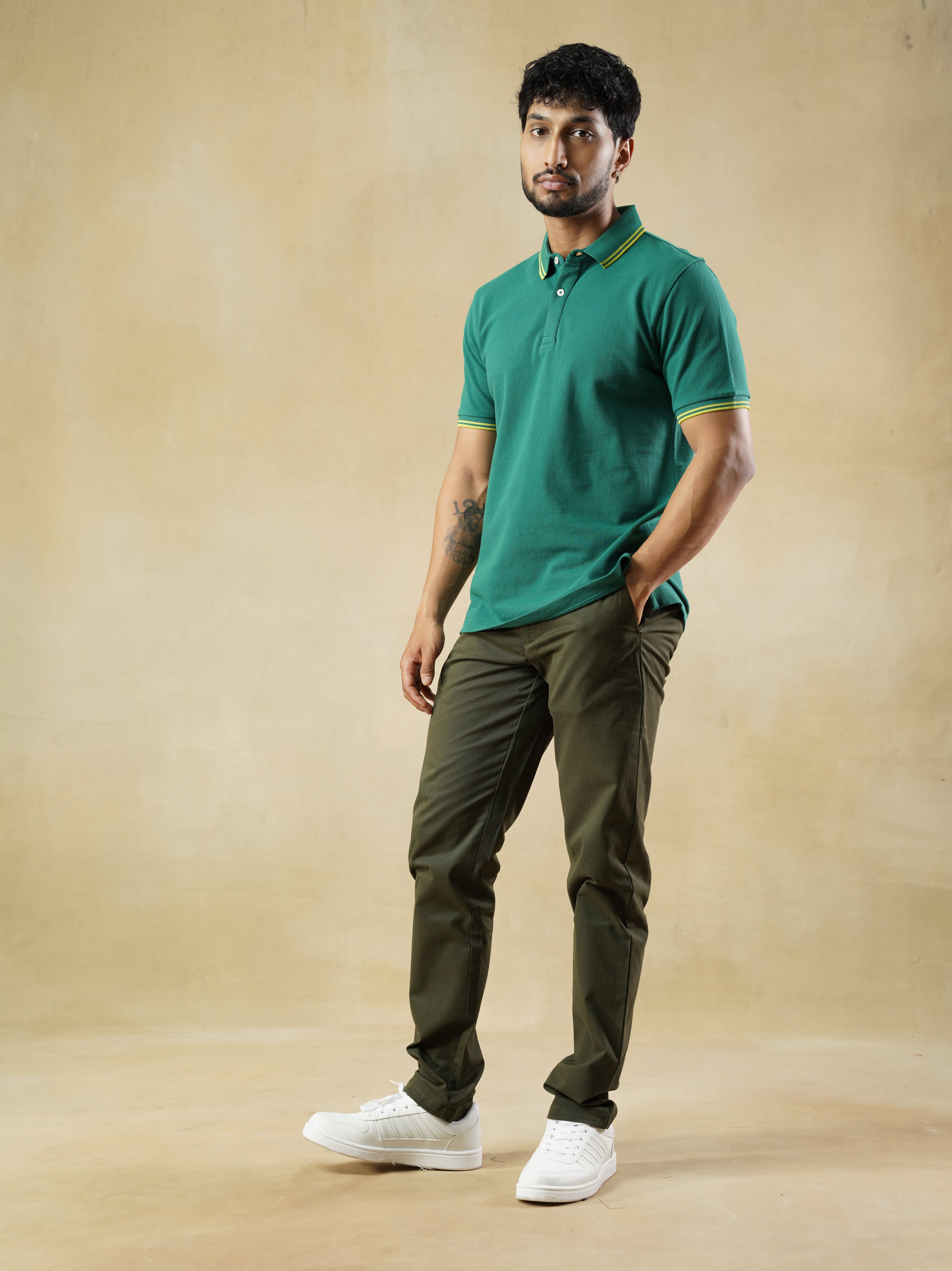 Men's 100% cotton Green Polo Neck T-Shirt