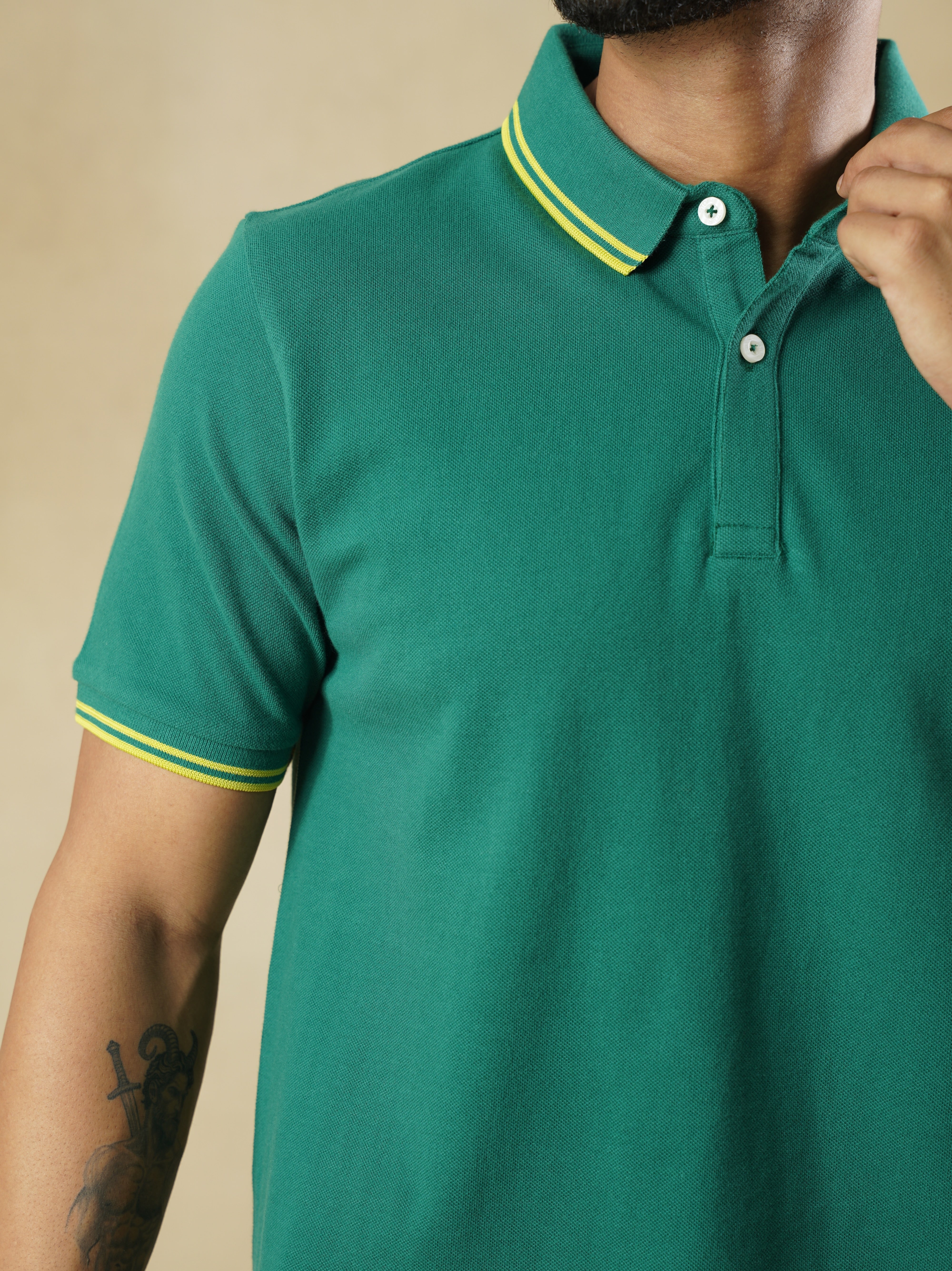 Men's 100% cotton Green Polo Neck T-Shirt