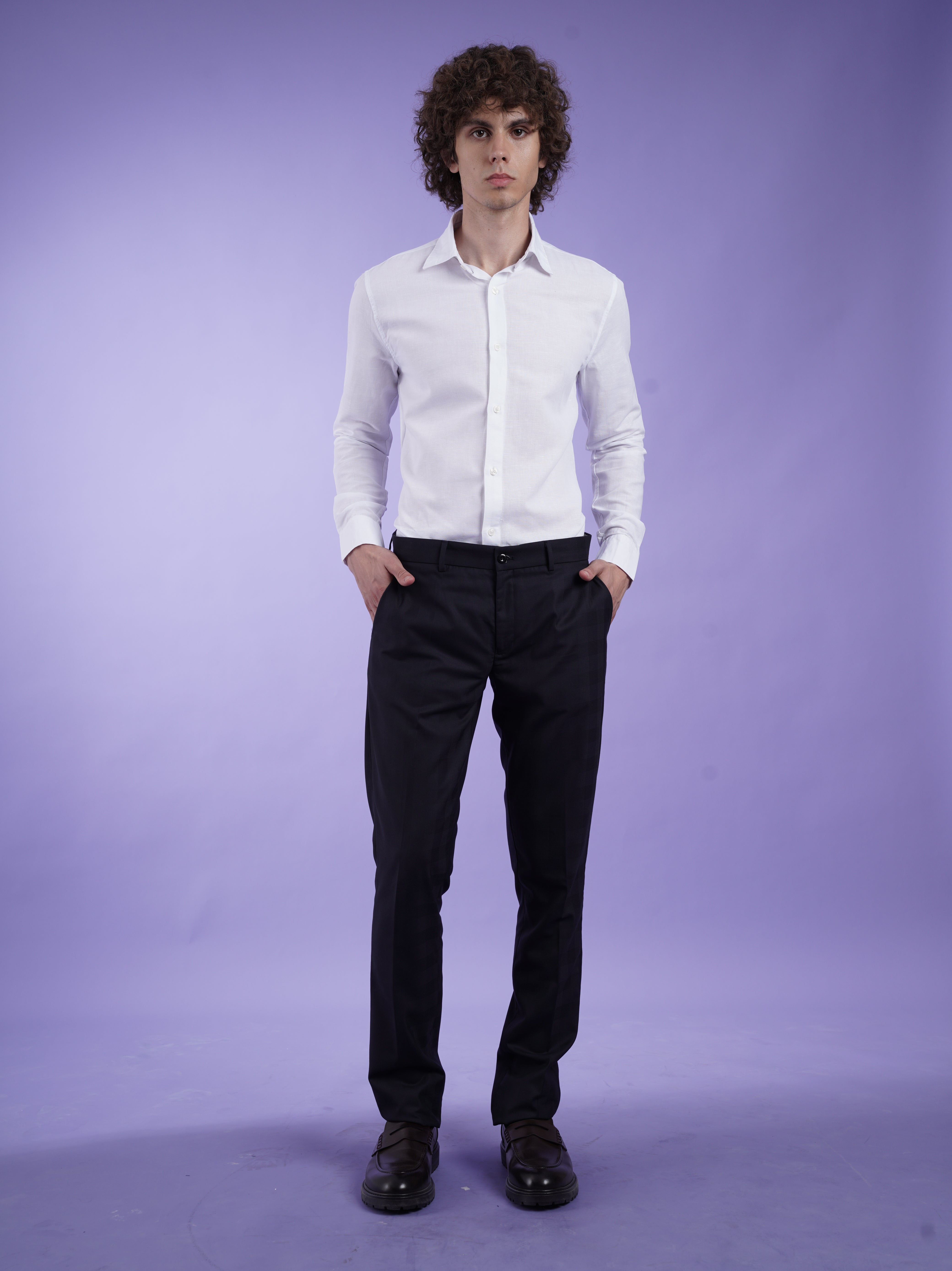 Men's White Full Sleeves Shirt with French Placket