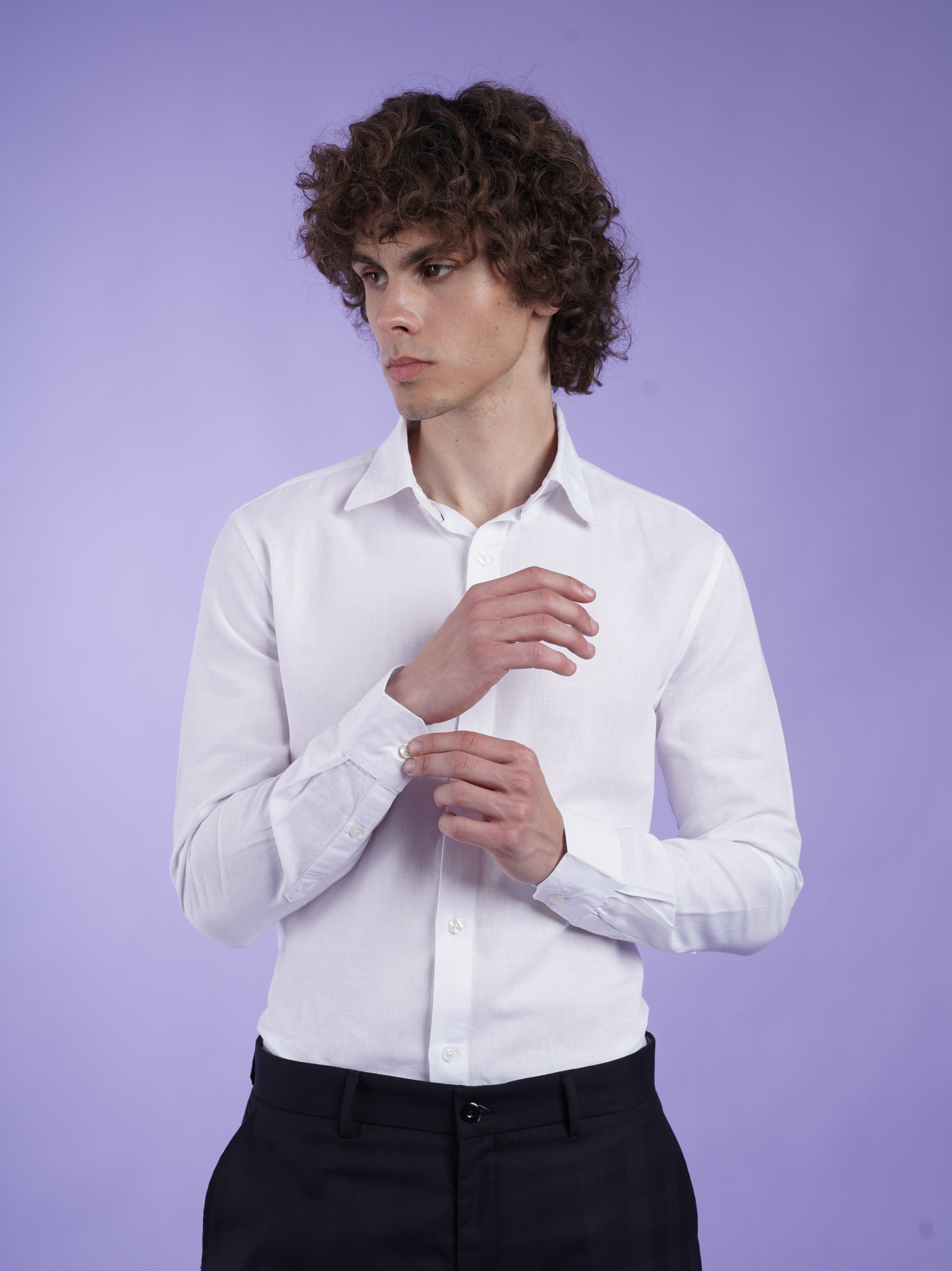 Men's White Full Sleeves Shirt with French Placket