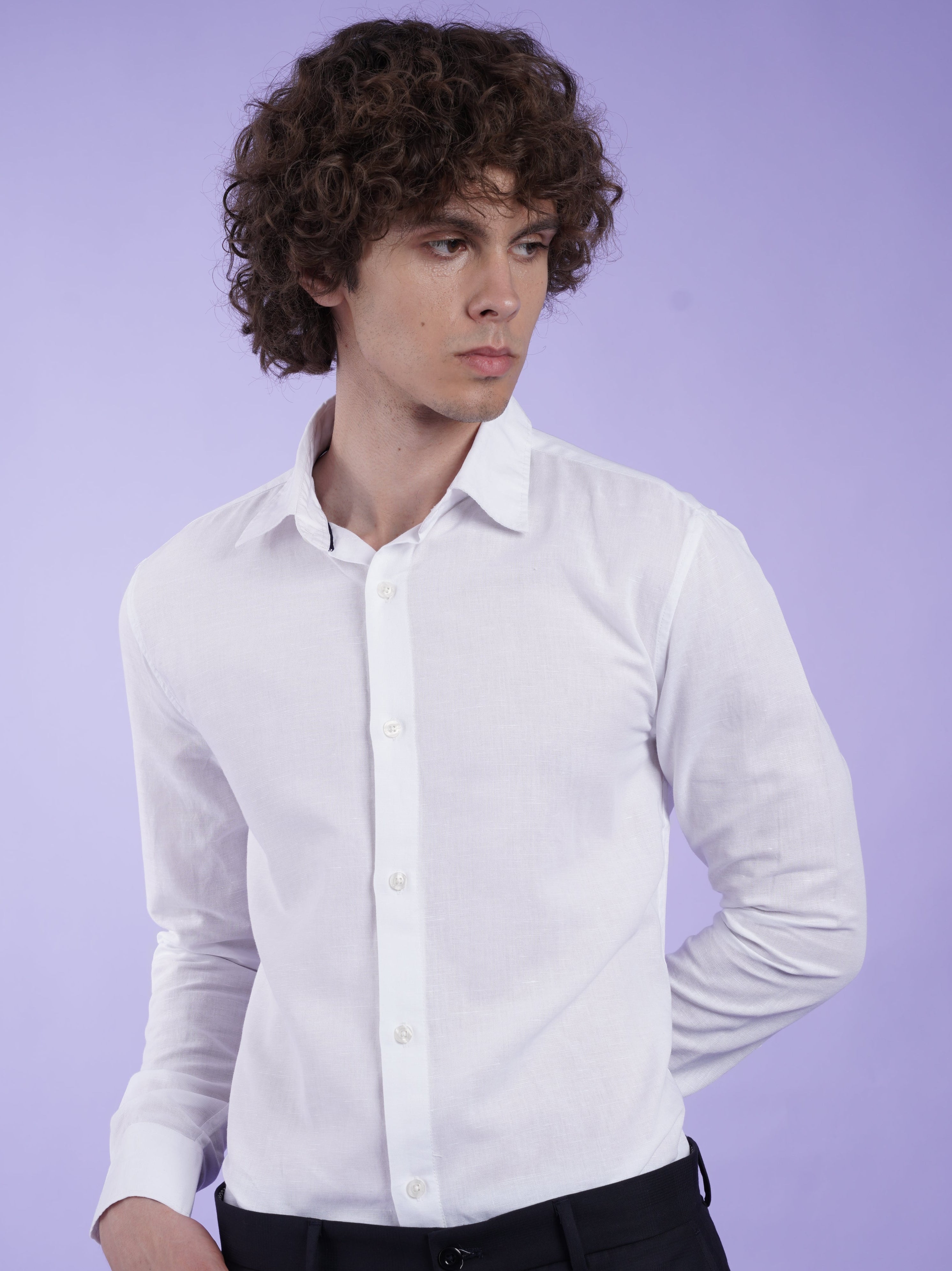 Men's White Full Sleeves Shirt with French Placket