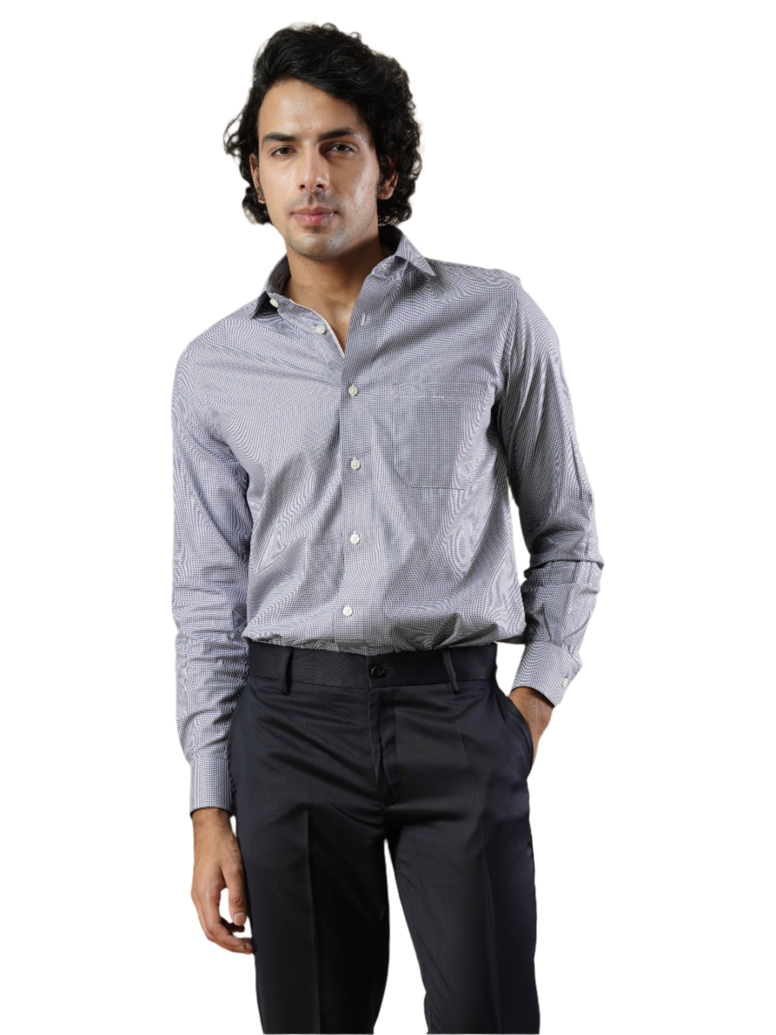 Men’s Blue Micro-checks Formal Full Sleeves Shirt