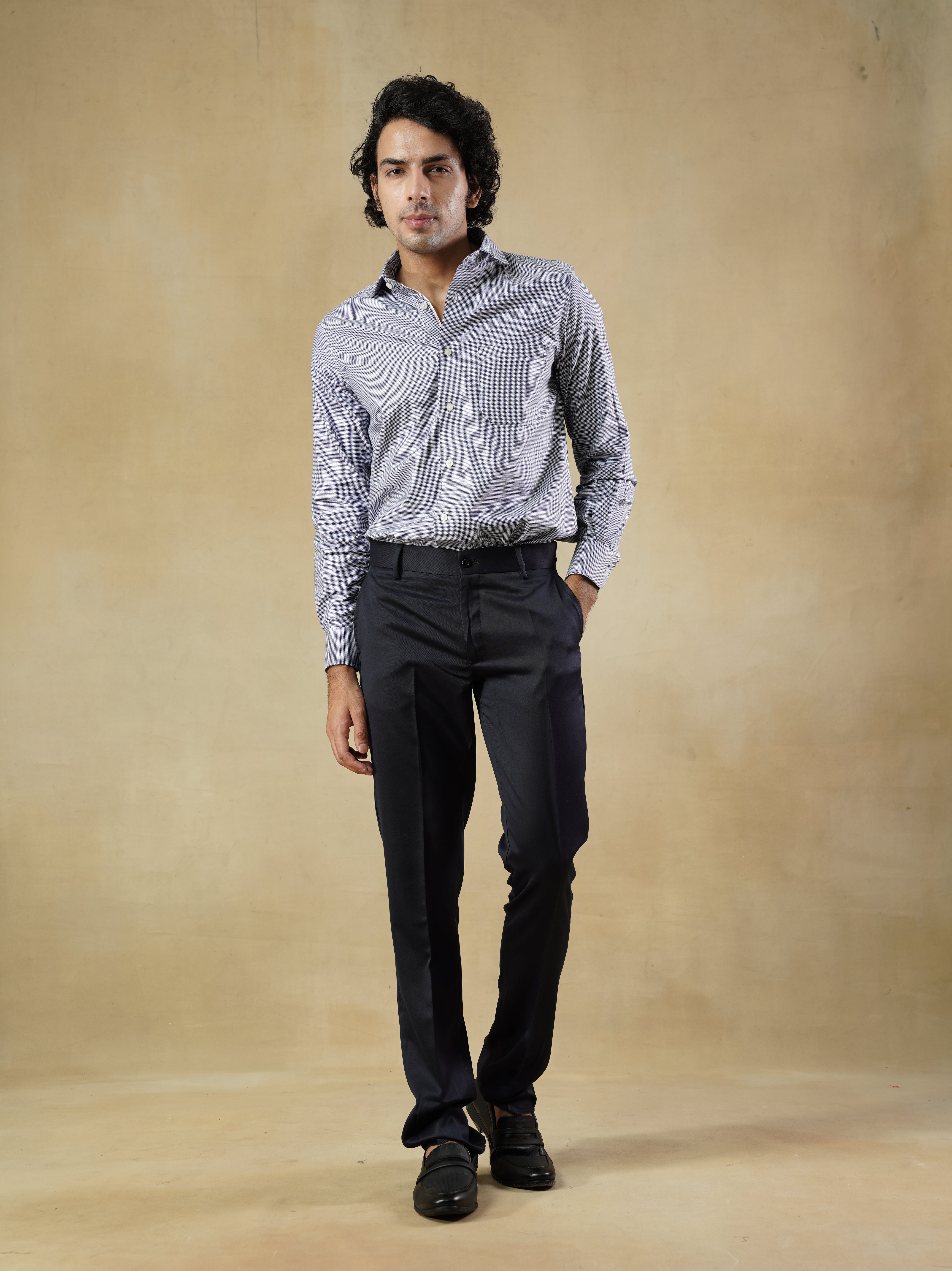Men's Navy Viscose Blend Classic Trousers