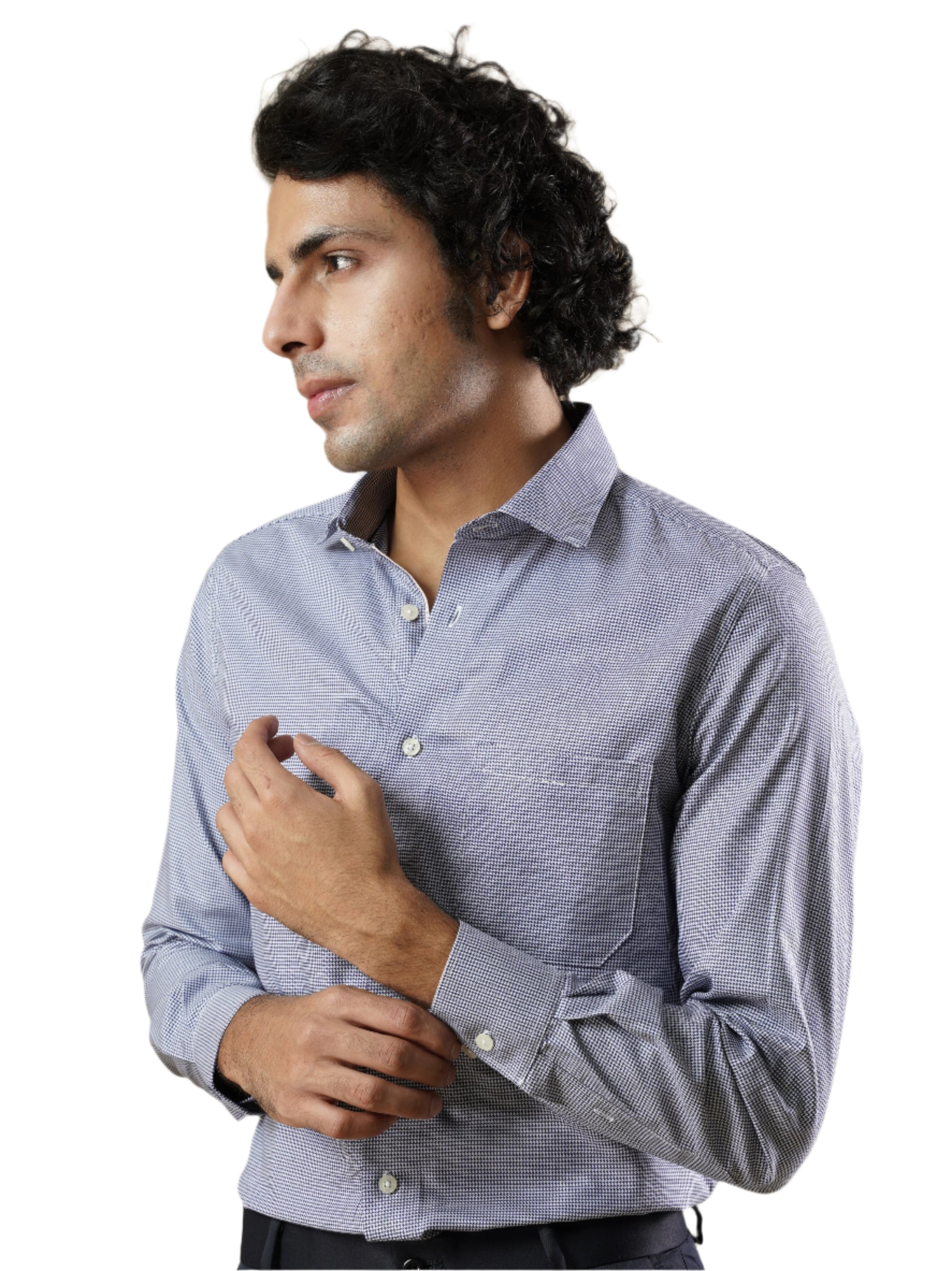 Men’s Blue Micro-checks Formal Full Sleeves Shirt