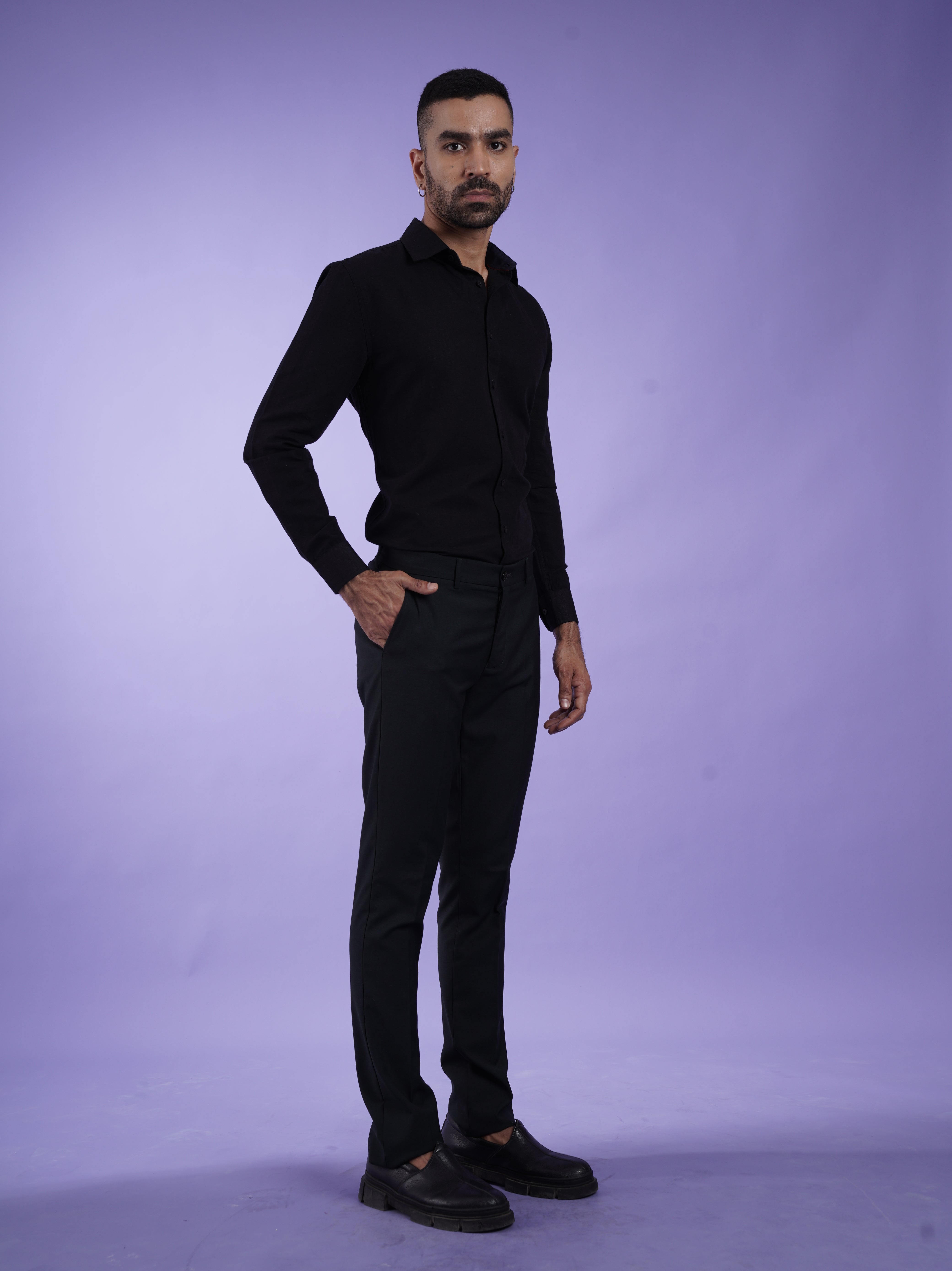 Men's Black Full Sleeves Shirt with French Placket