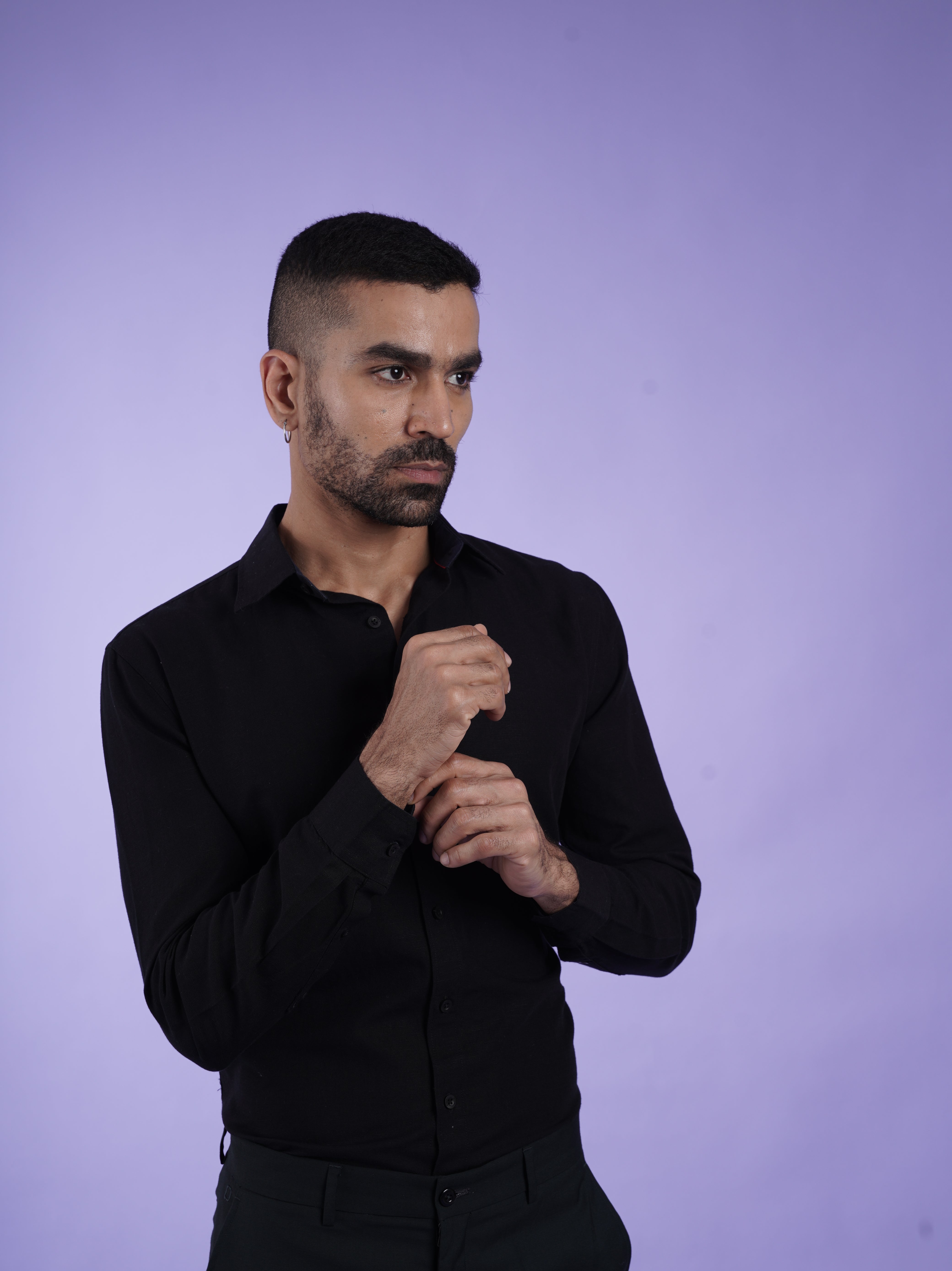 Men's Black Full Sleeves Shirt with French Placket