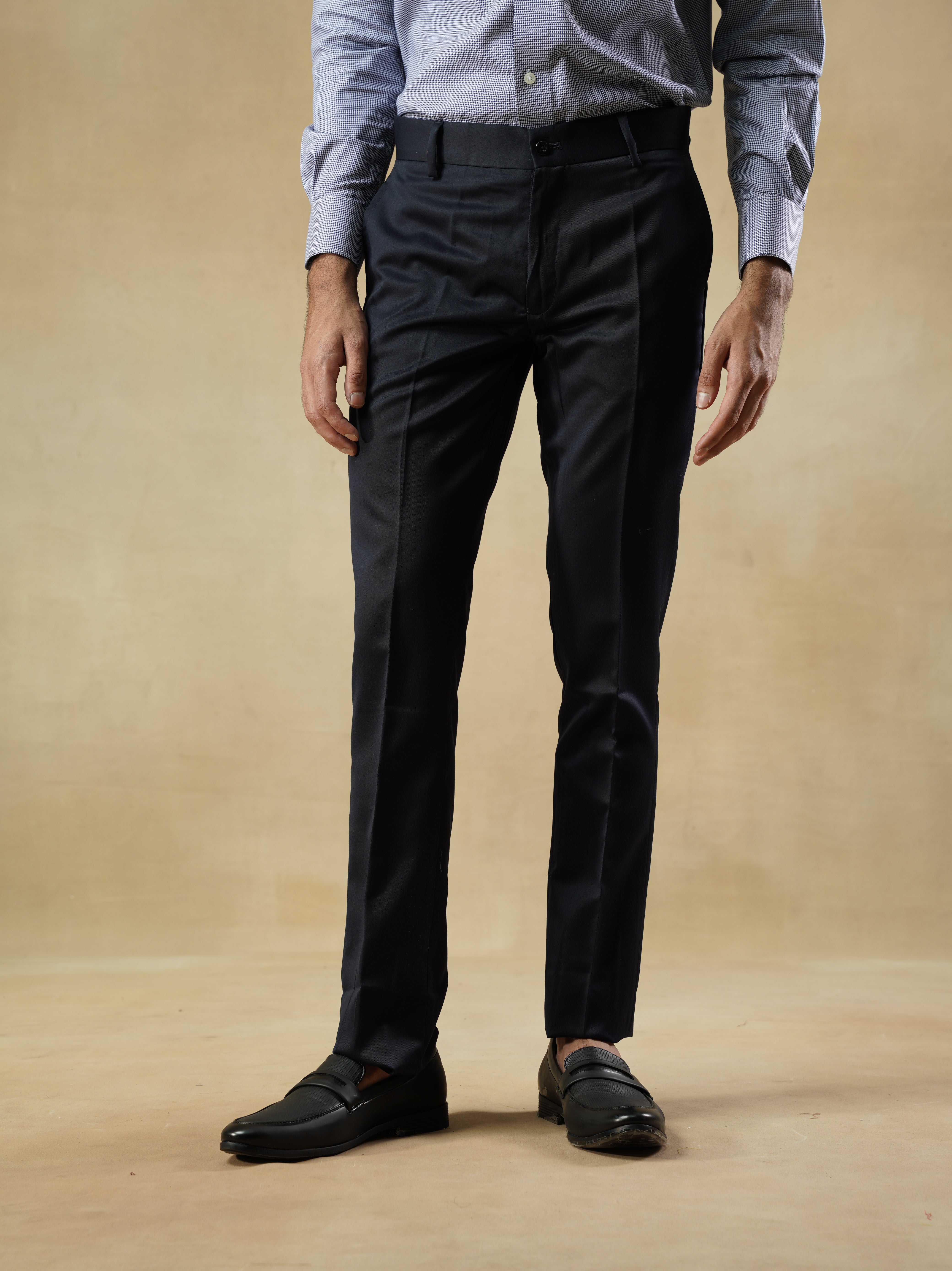 Men's Navy Viscose Blend Classic Trousers