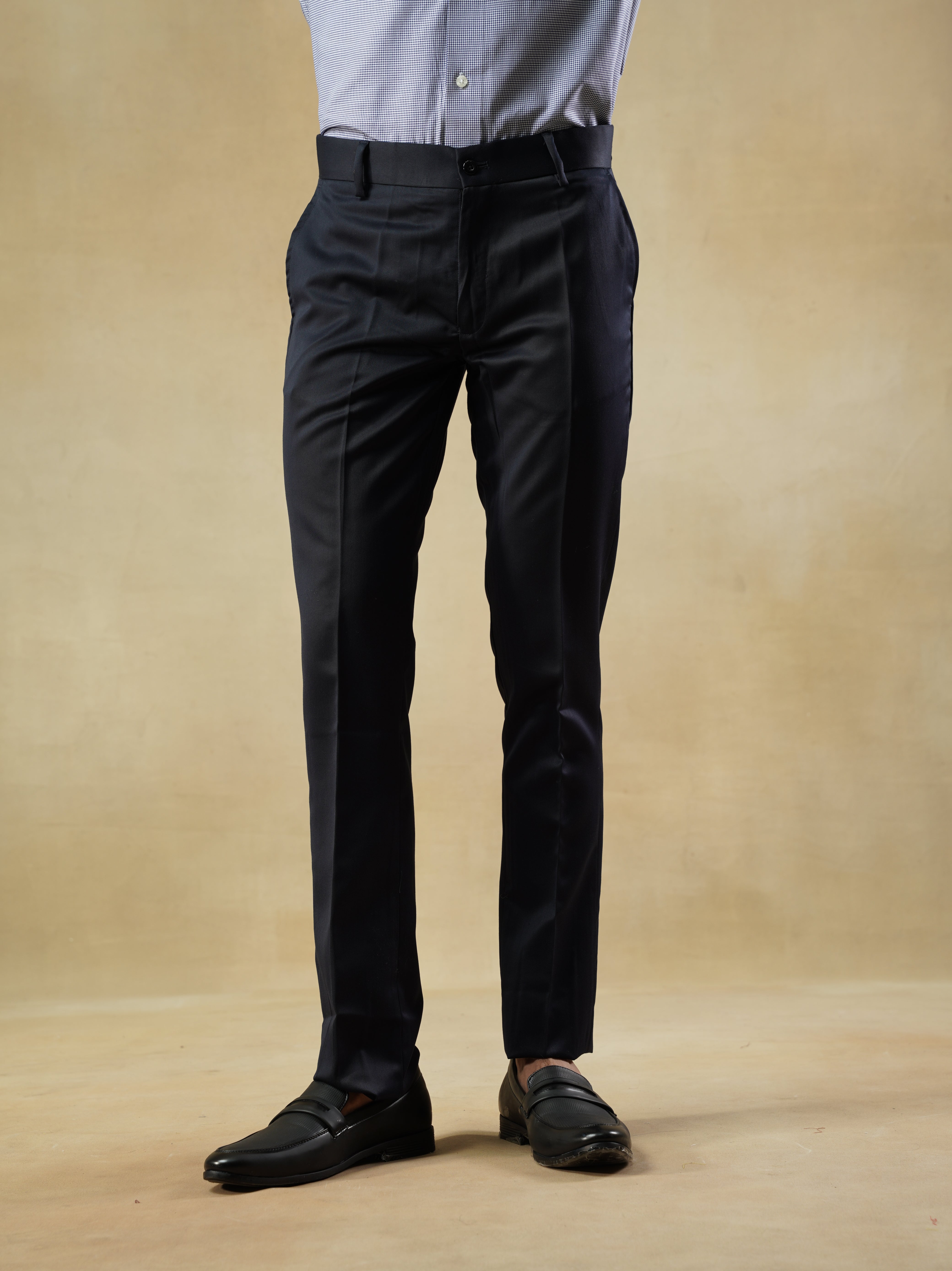 Men's Navy Viscose Blend Classic Trousers