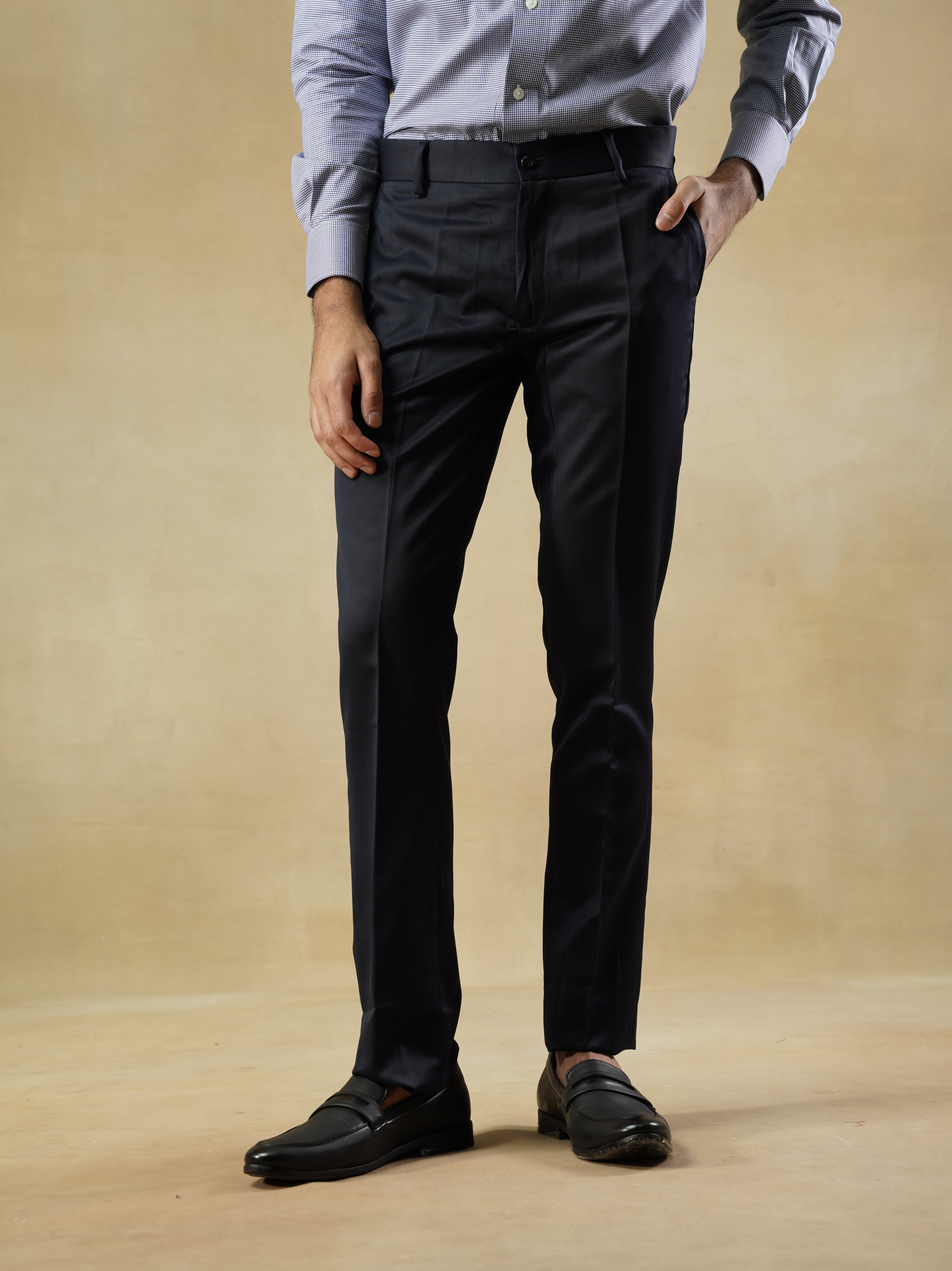 Men's Navy Viscose Blend Classic Trousers