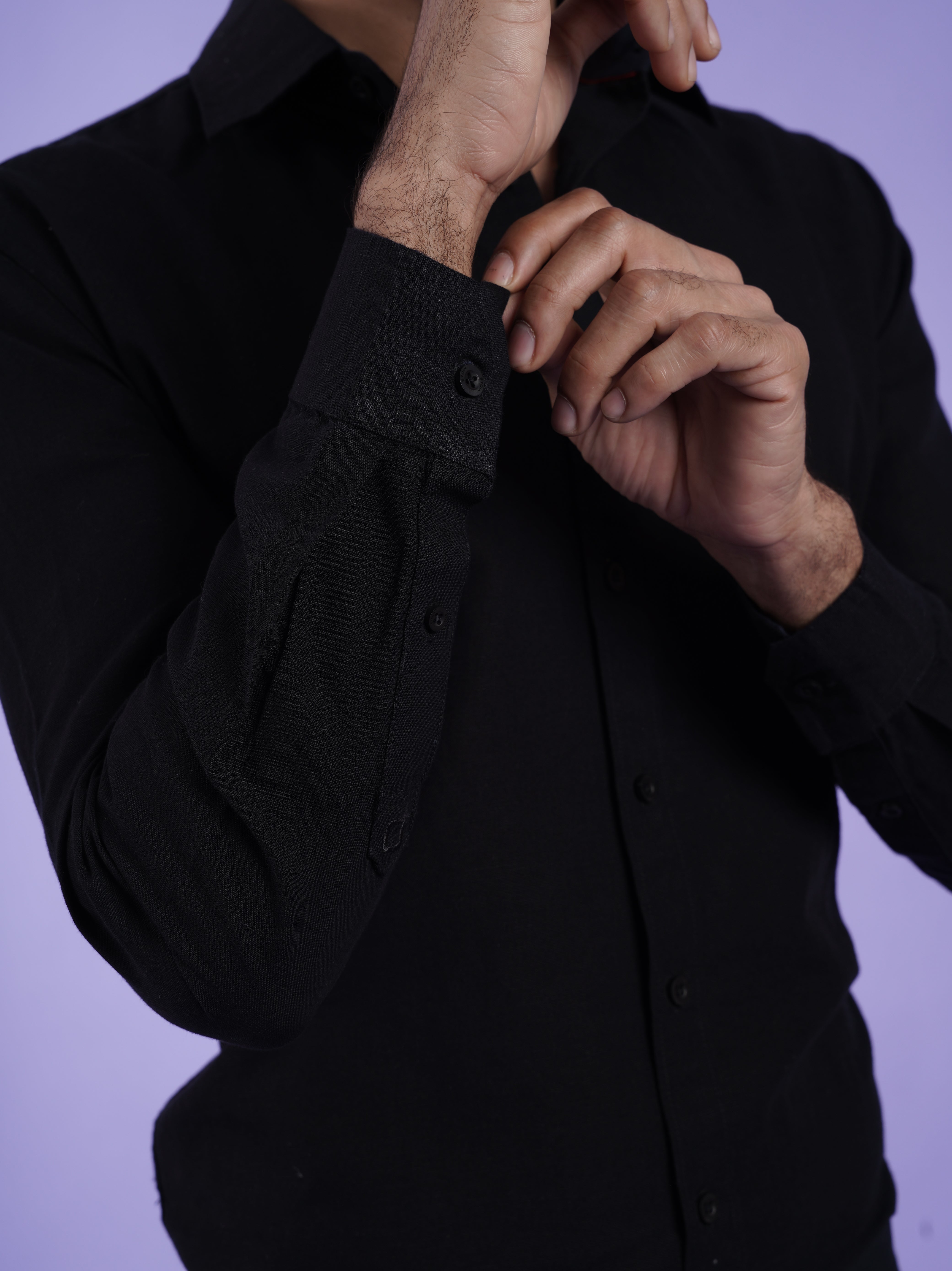 Men's Black Full Sleeves Shirt with French Placket