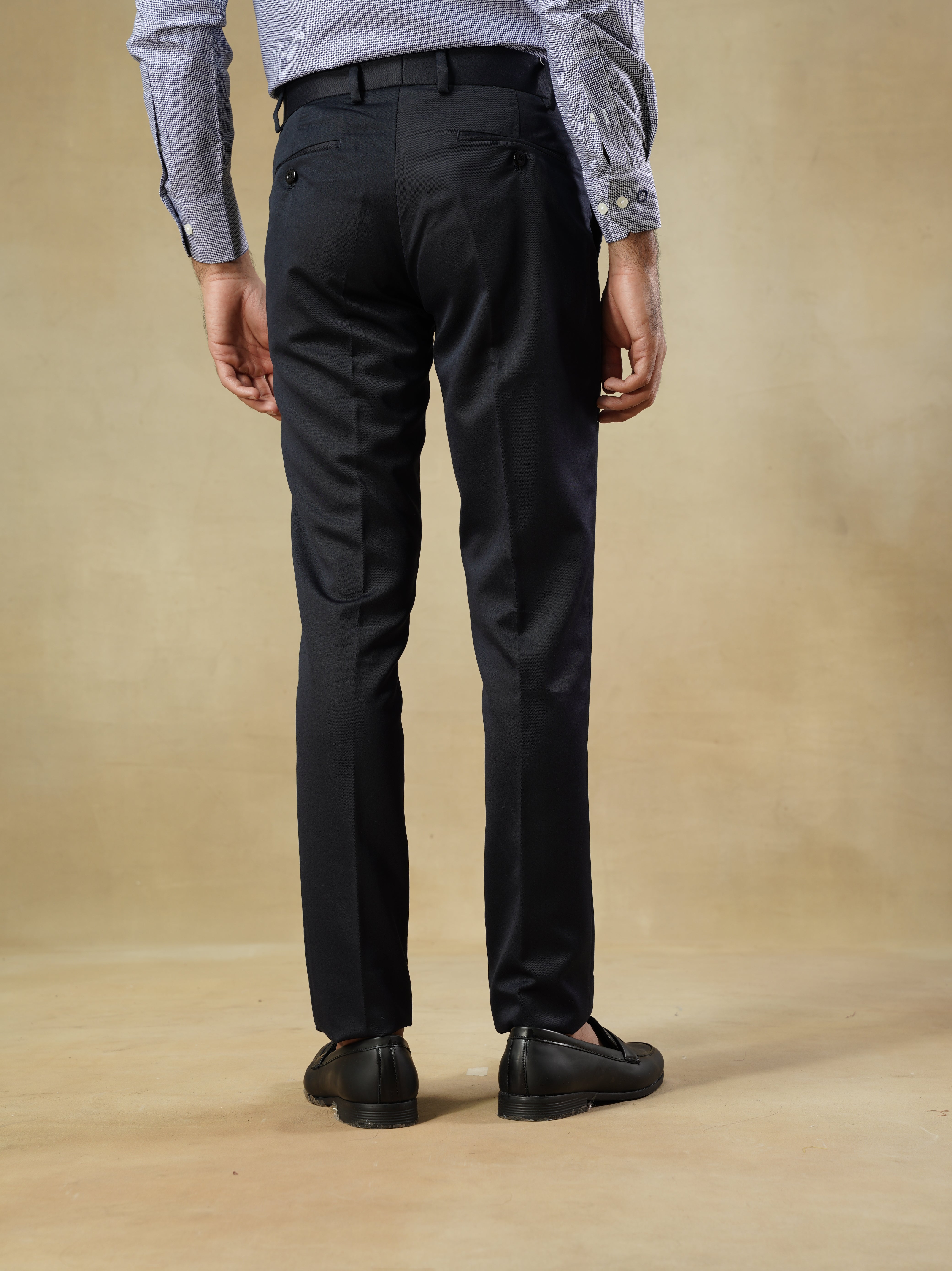 Men's Navy Viscose Blend Classic Trousers