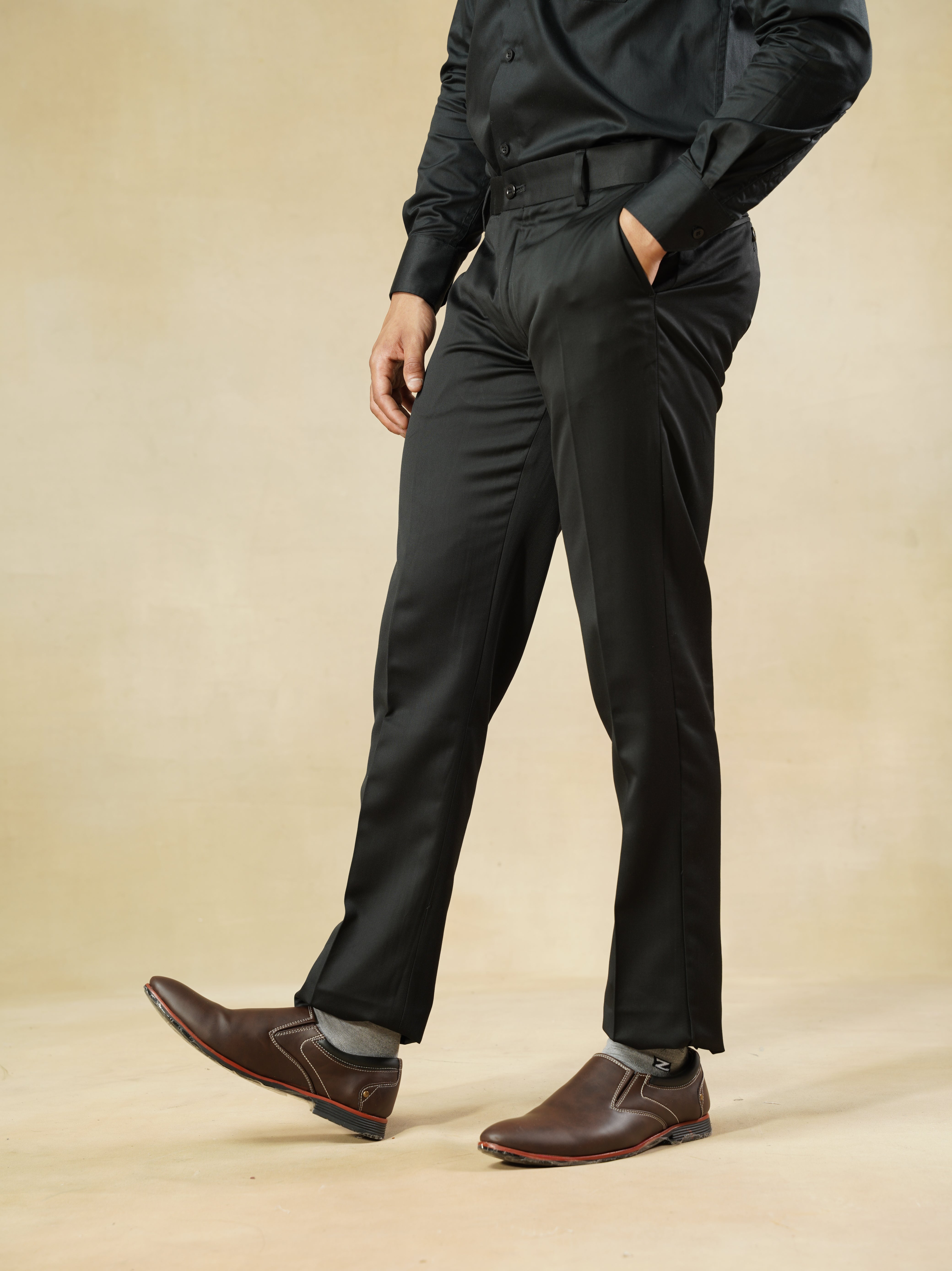 Black Men's Viscose Blend Classic Trousers