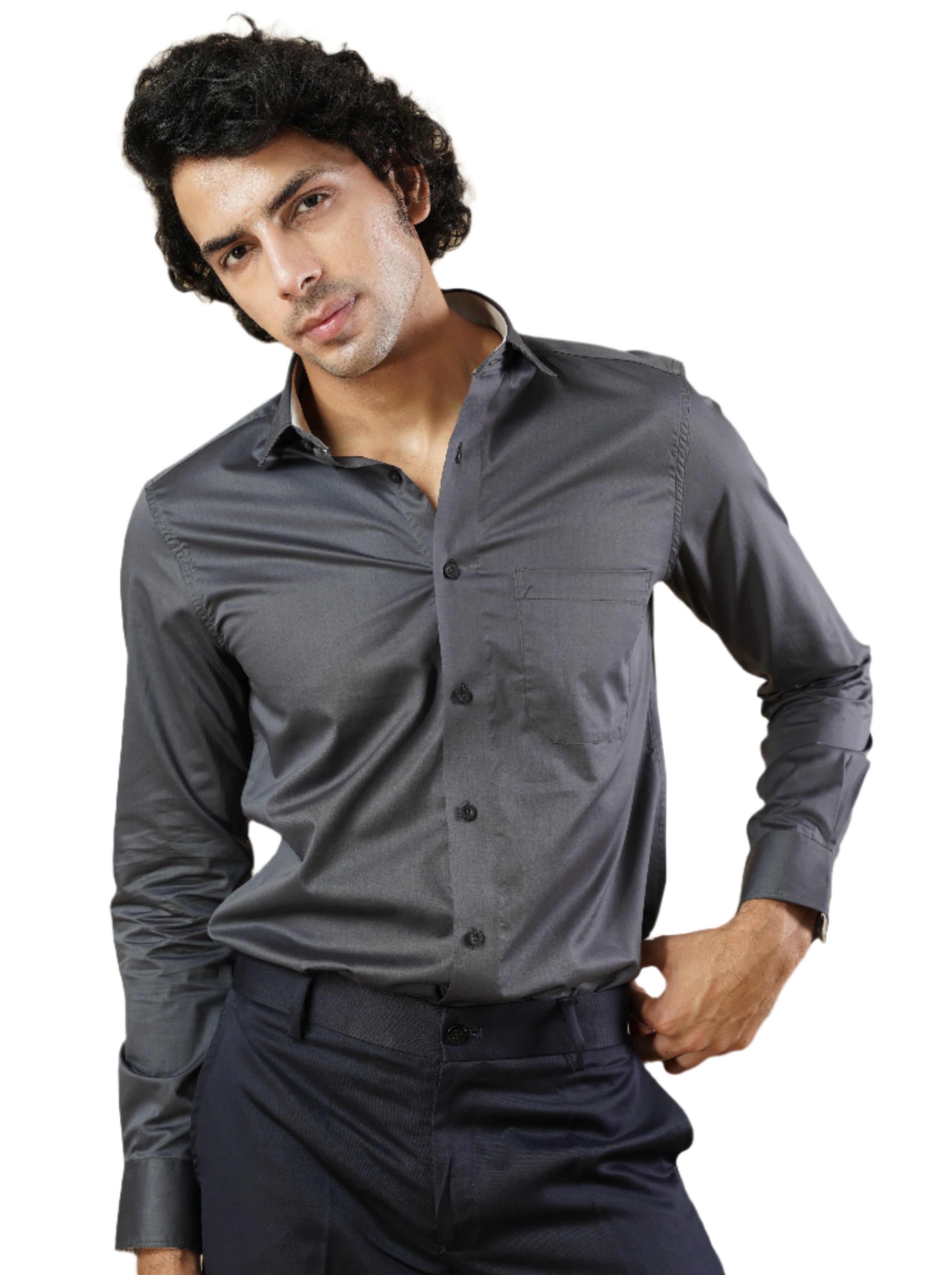 Men's Grey Full Sleeves Formal Shirt