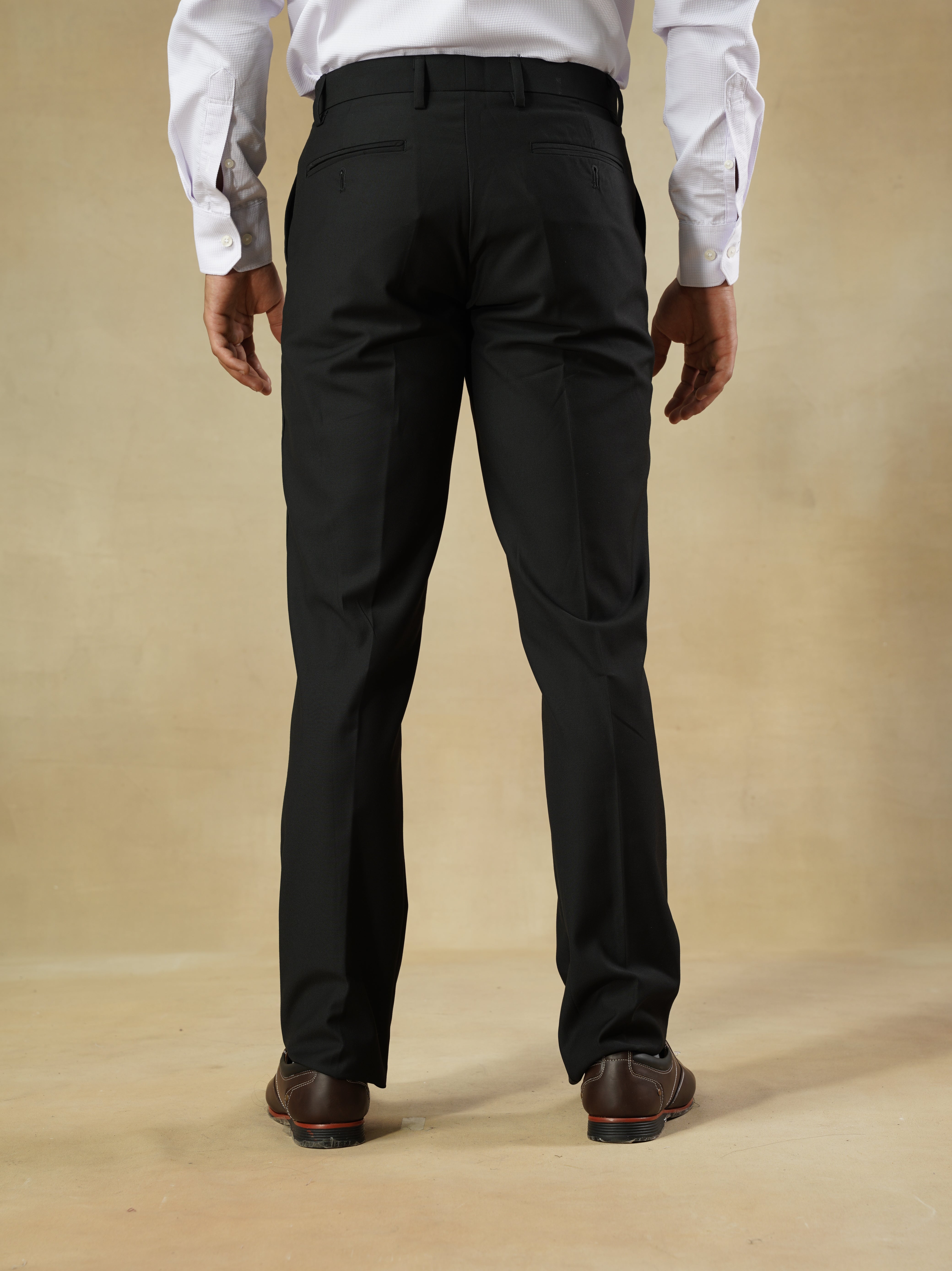 Men's Black Viscose Blend Classic Trousers