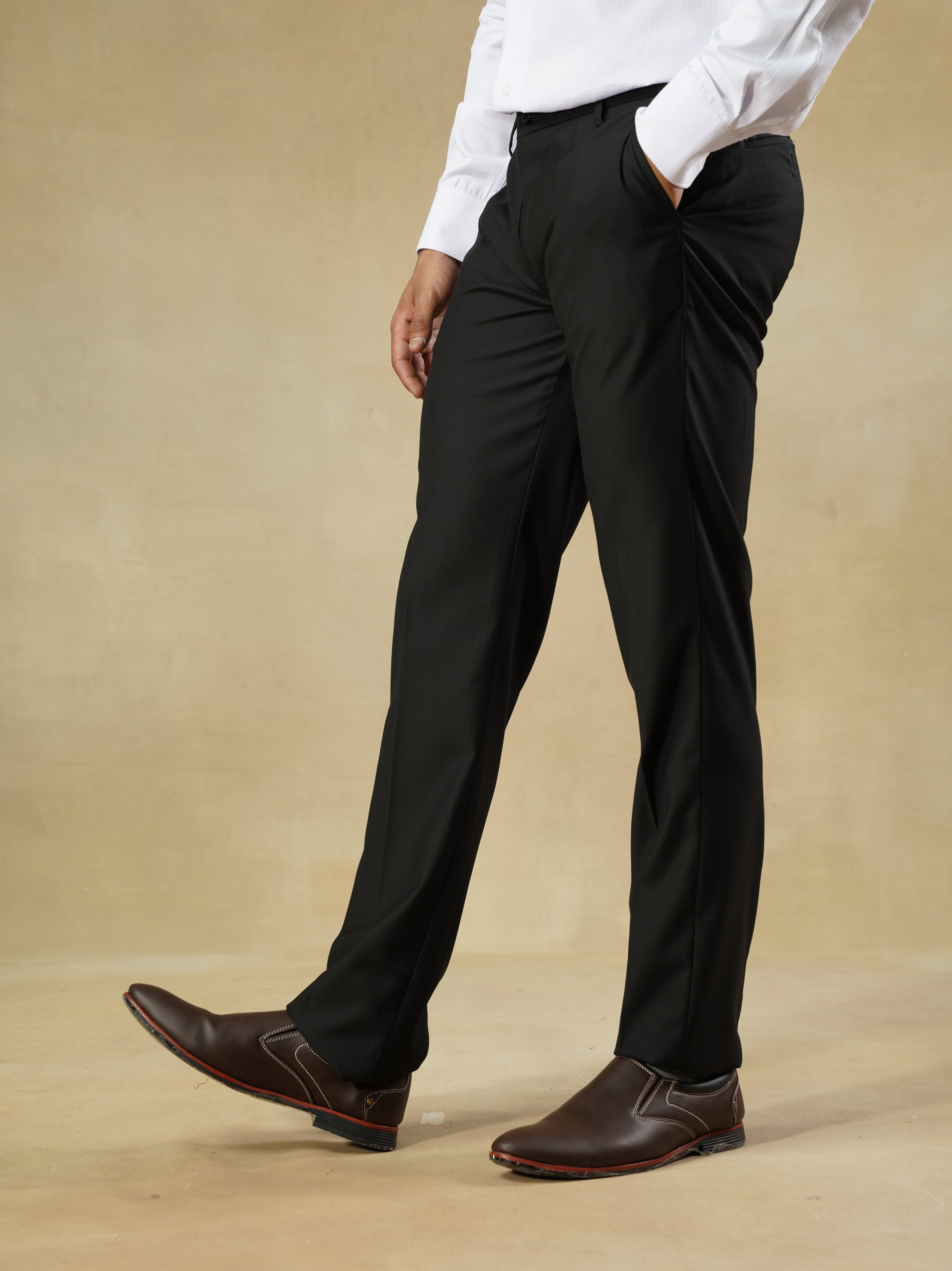 Men's Black Viscose Blend Classic Trousers