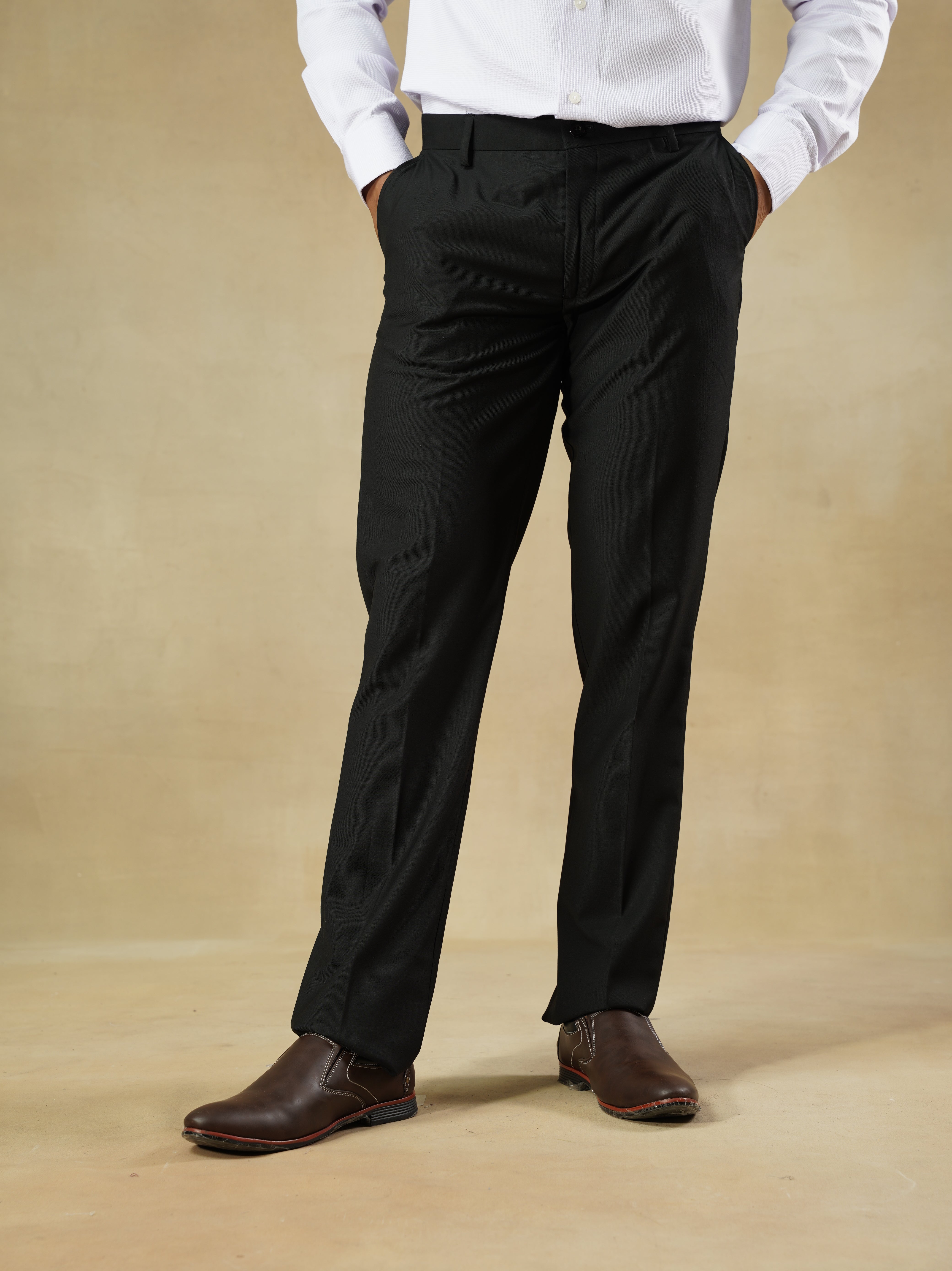 Men's Black Viscose Blend Classic Trousers