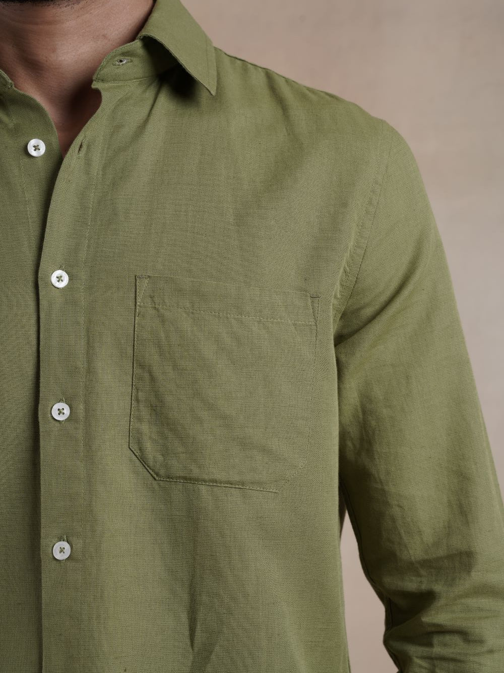 Men's Olive Full Sleeves Shirt with French Placket