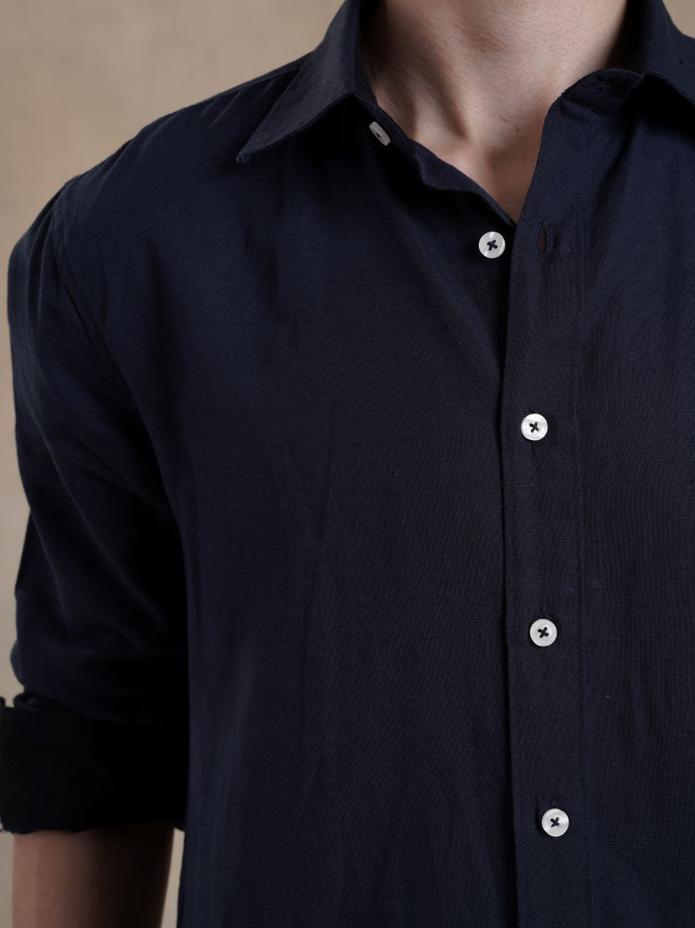Men's Navy Full Sleeves Shirt with French Placket