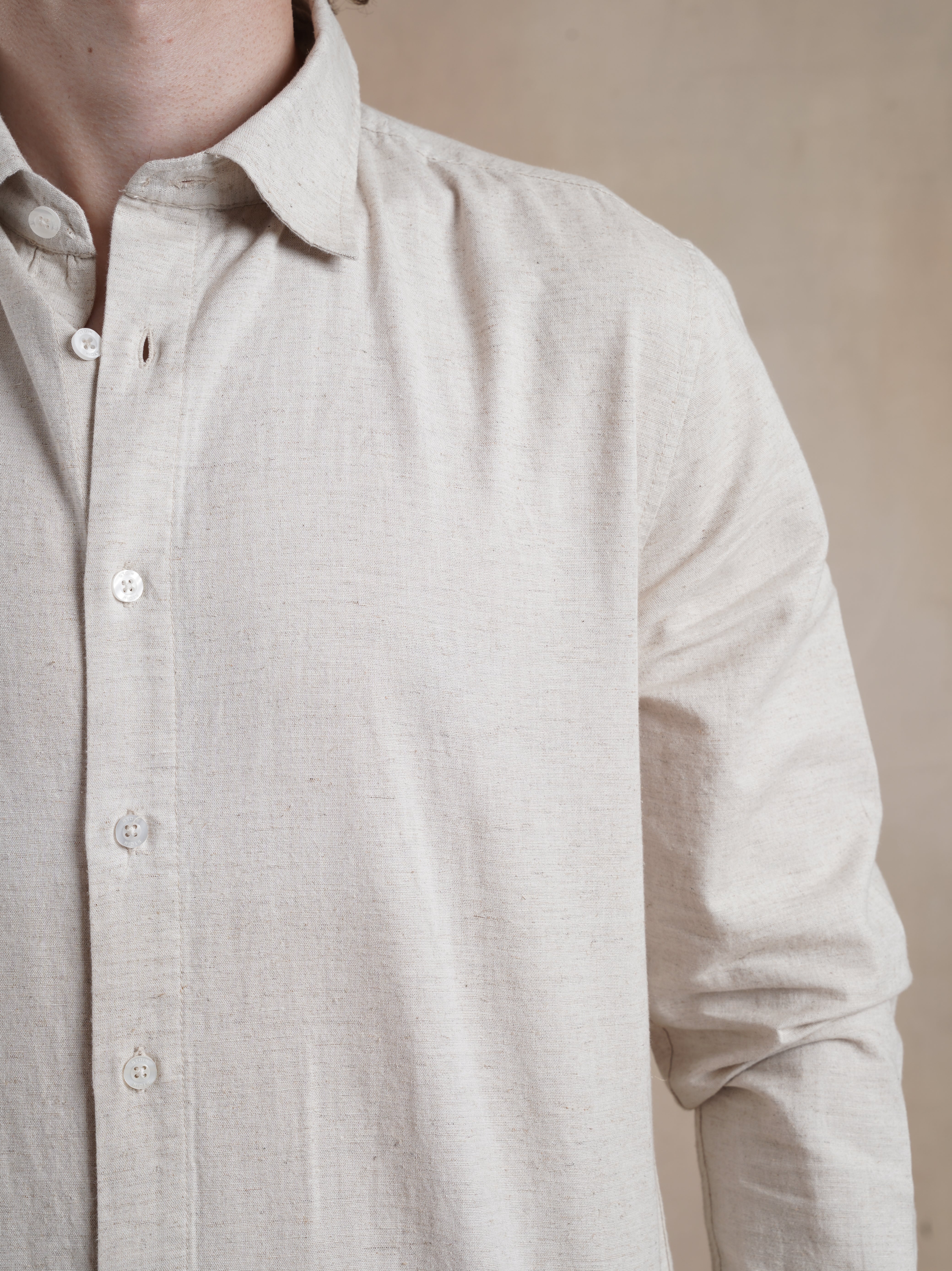 Men's Off White Full Sleeves Shirt with French Placket