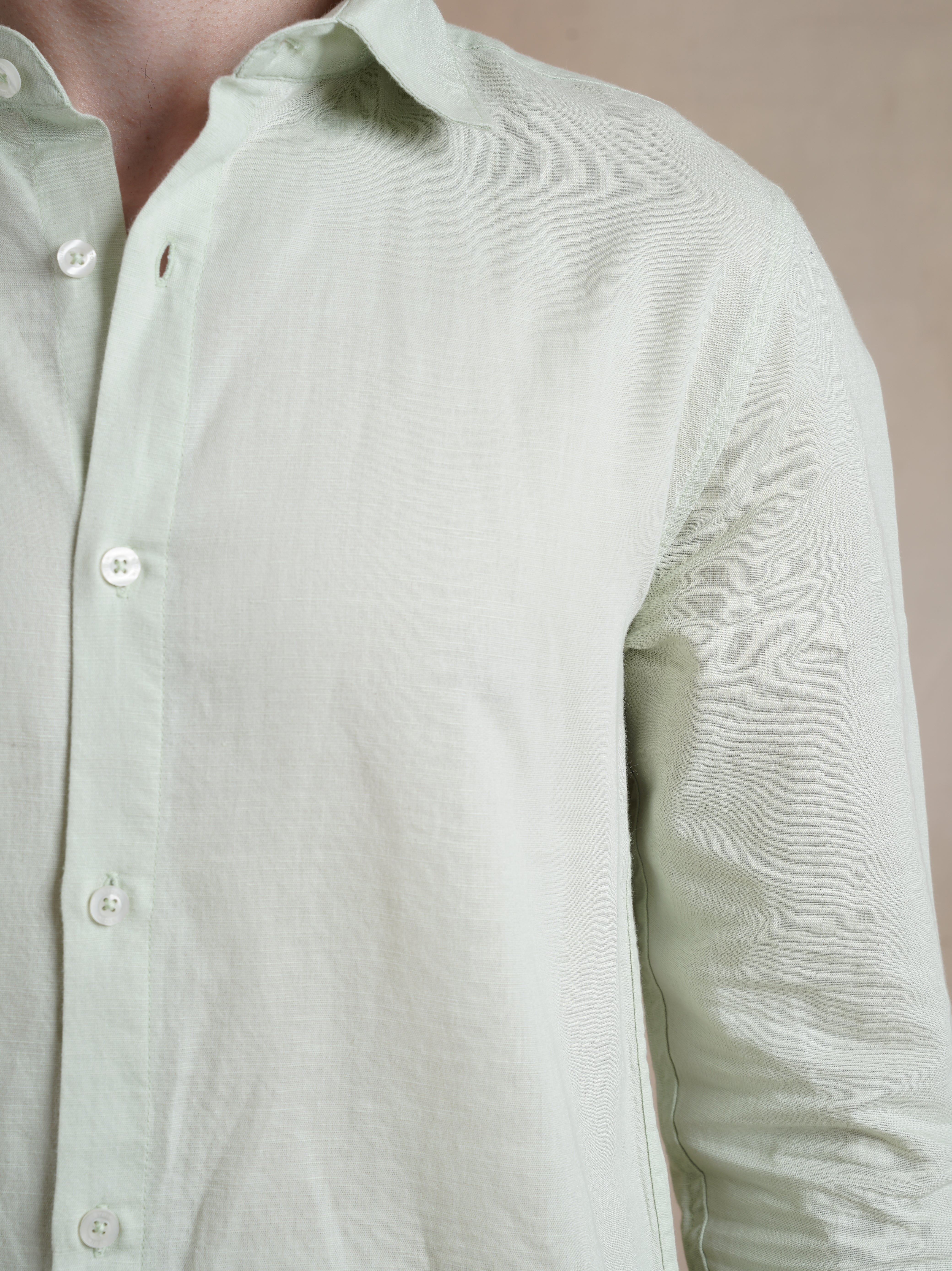 Men's Light Green Full Sleeves Shirt with French Placket