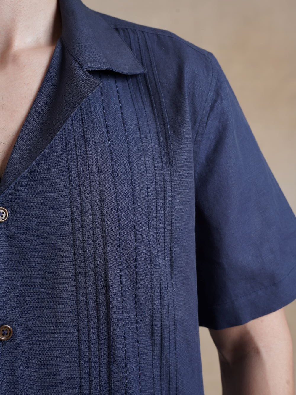 Men's Pleated Cotton Linen Kantha Shirt