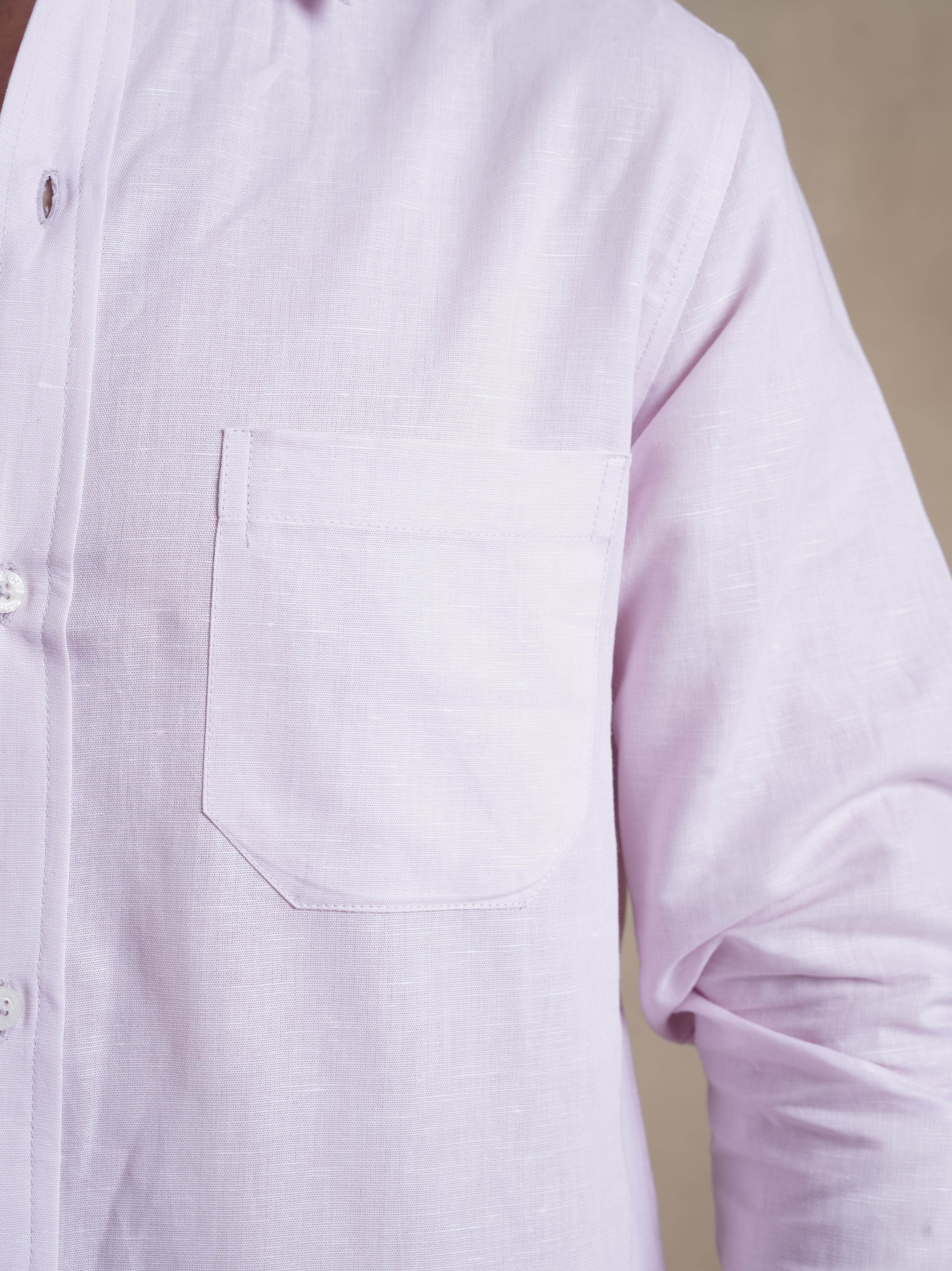 Men's Cotton Linen Pink Shirt