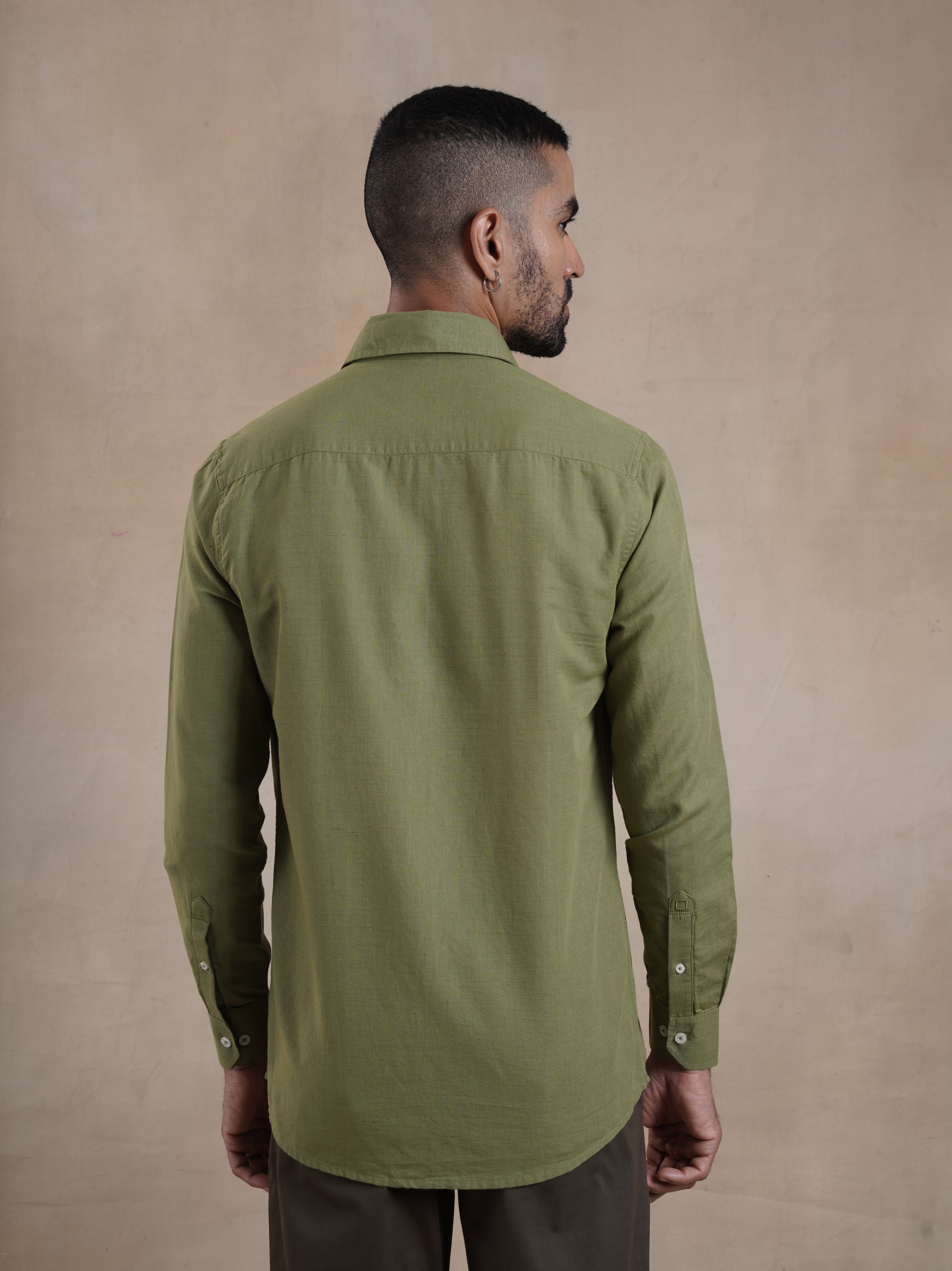Men's Olive Full Sleeves Shirt with French Placket