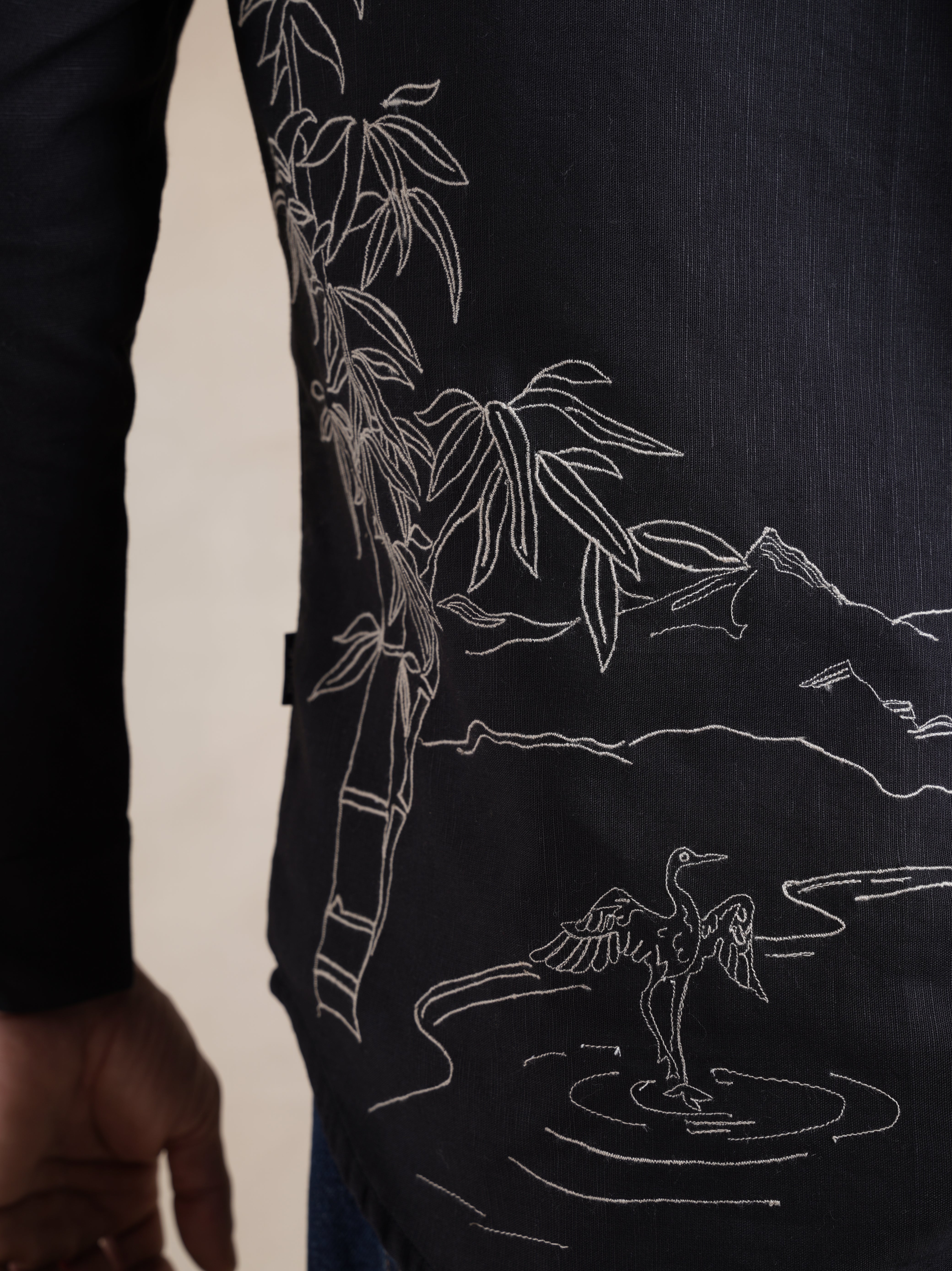 Men's Cotton Linen Back Embroidered Shirt