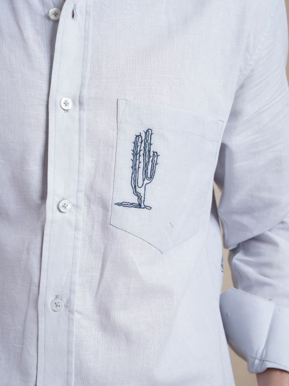 Men's Cotton Linen Back Embroidered Shirt