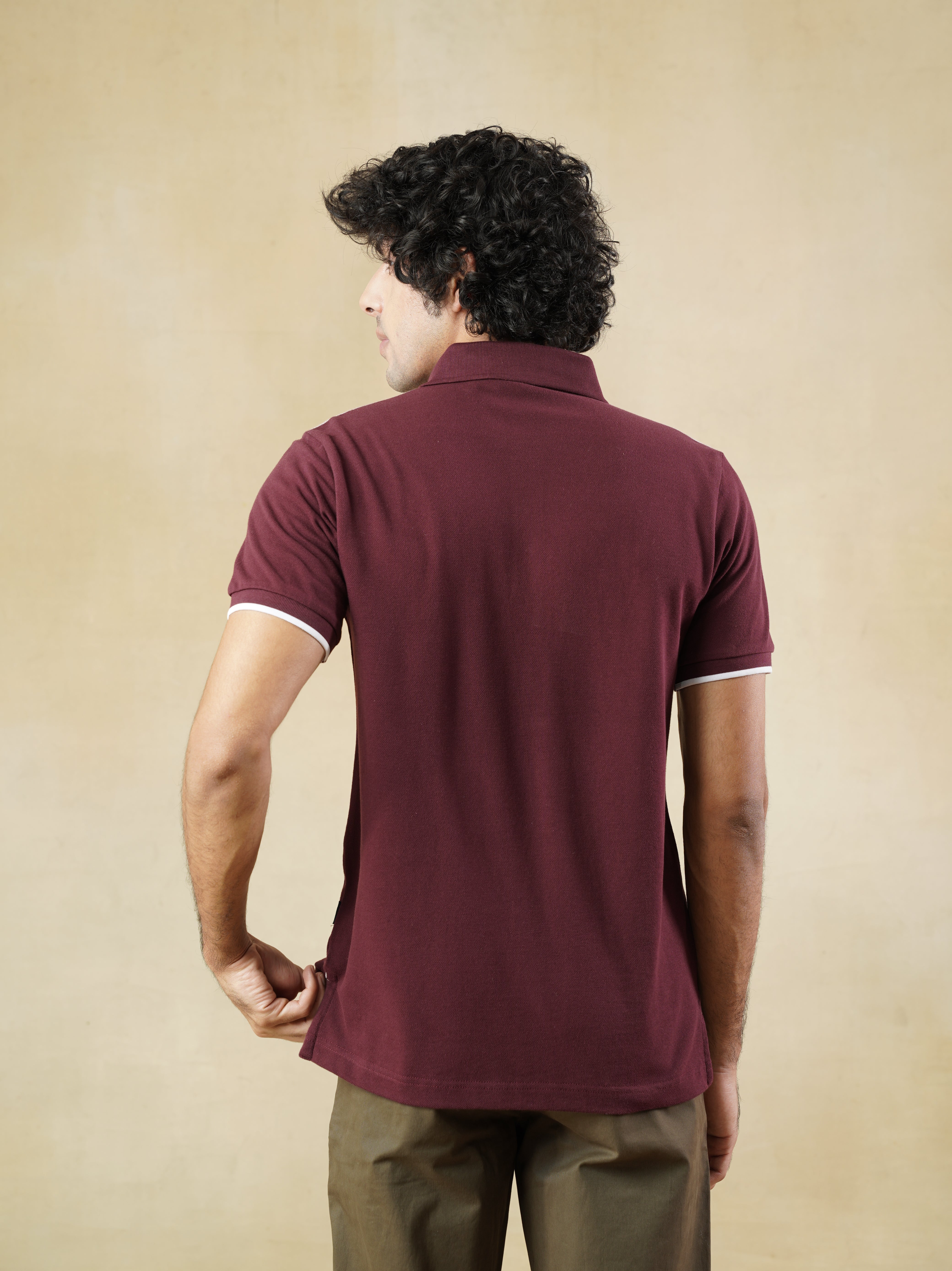 Men's 100% cotton Wine coloured Polo Neck T-Shirt