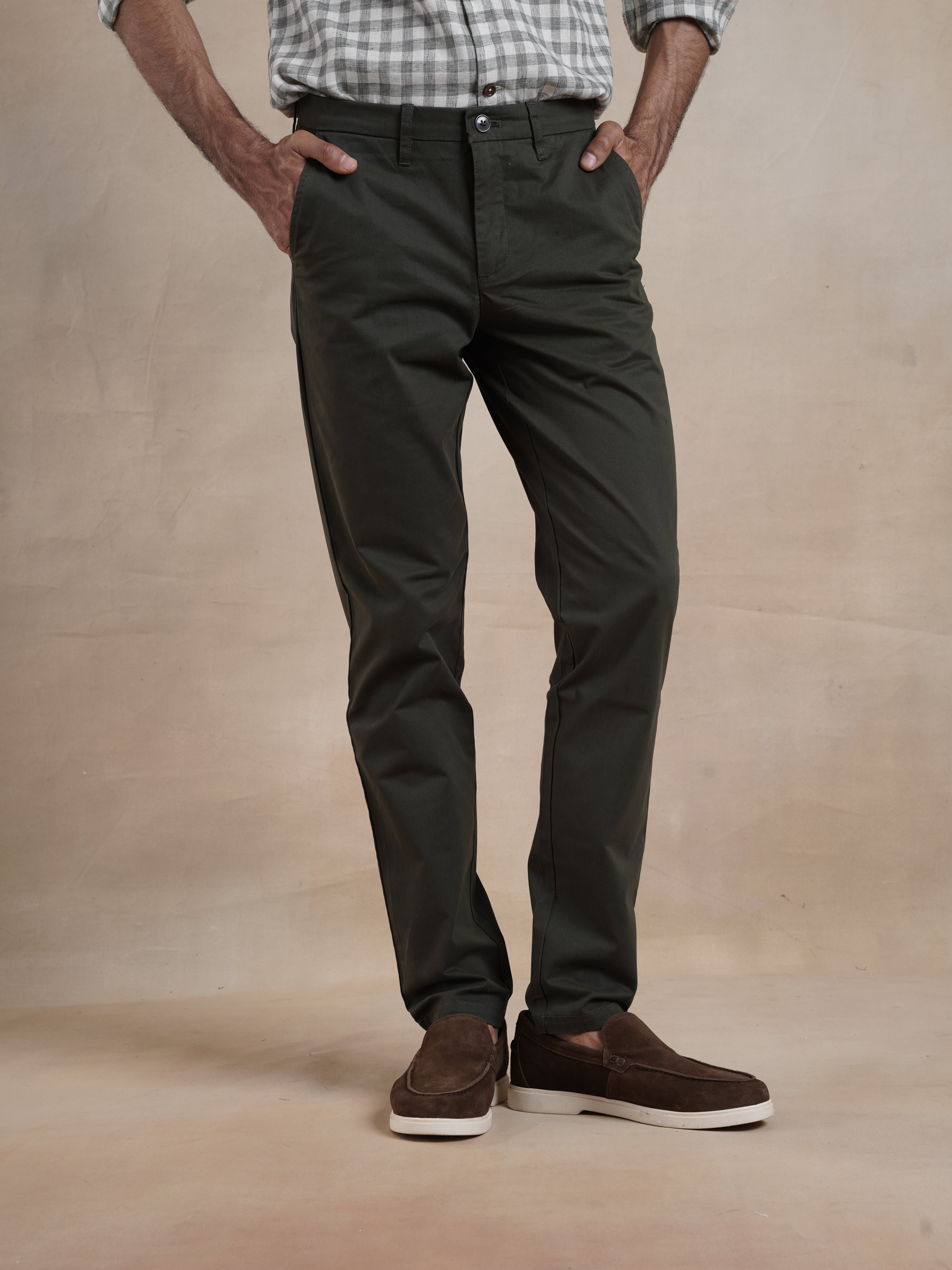 Men's Olive Casual Regular Fit Chino