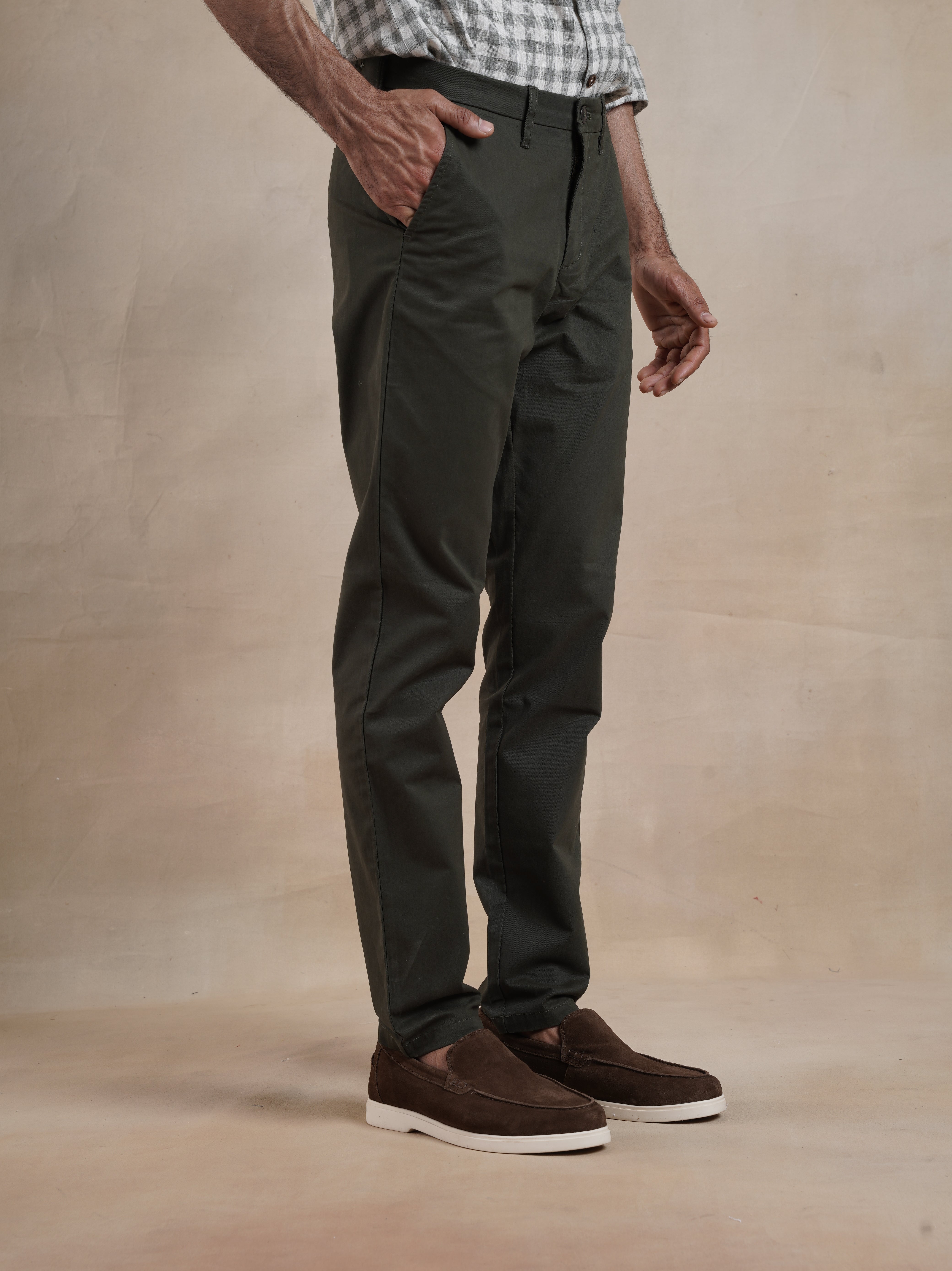 Men's Olive Casual Regular Fit Chino