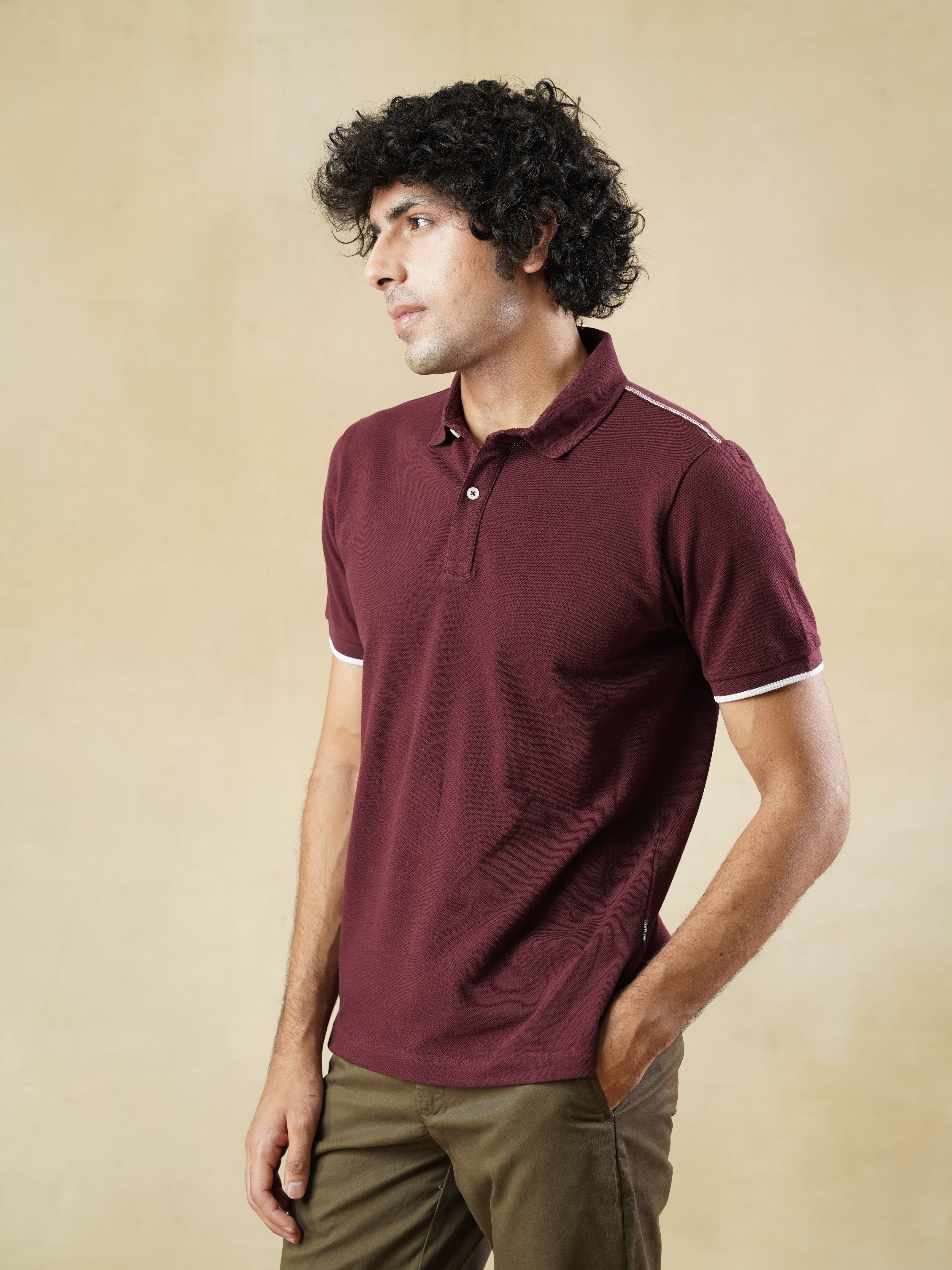 Men's 100% cotton Wine coloured Polo Neck T-Shirt
