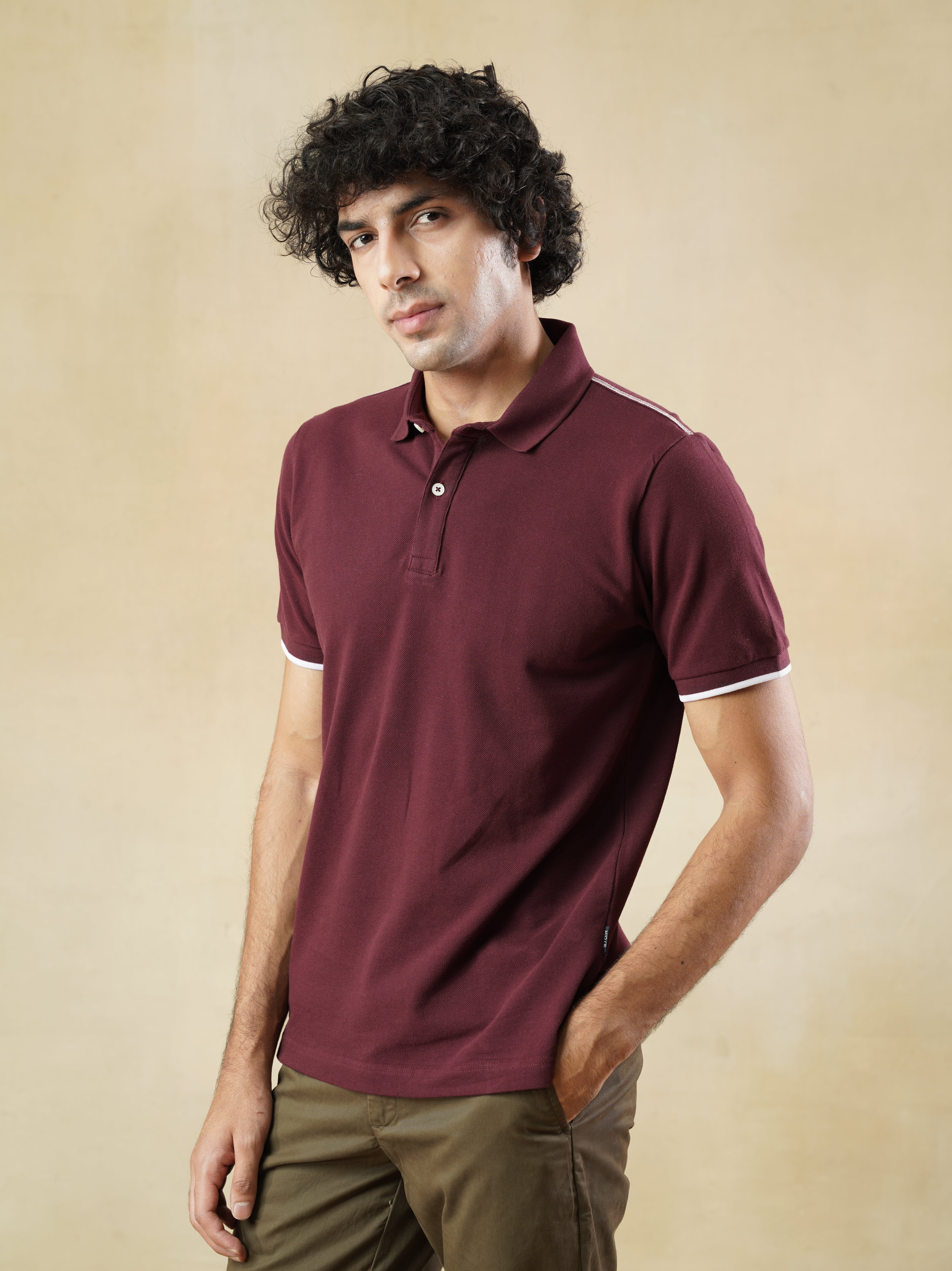 Men's 100% cotton Wine coloured Polo Neck T-Shirt