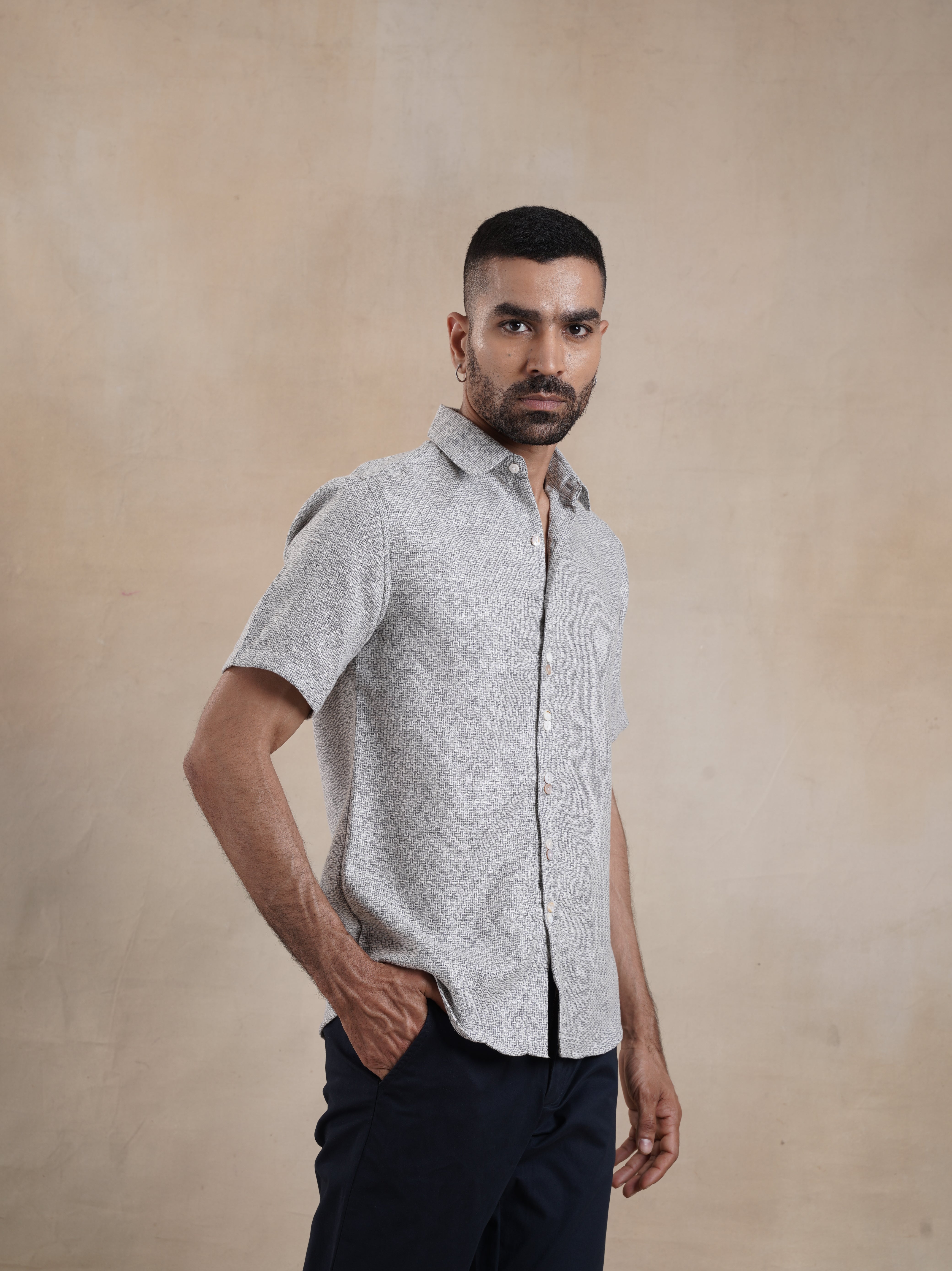 Men's Textured Jute Blend Check Shirt